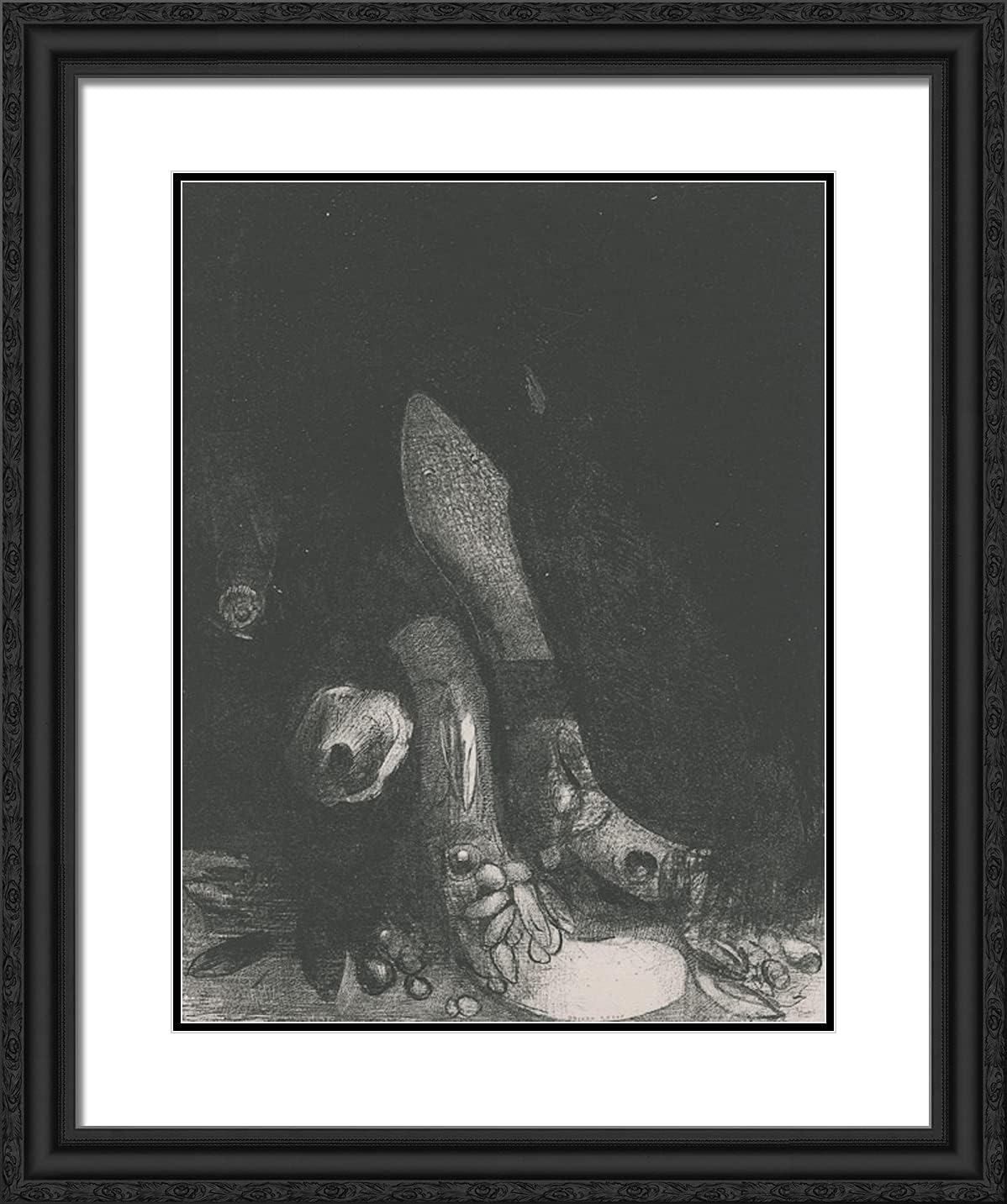 ArtDirect Redon, Odilon 20x24 Black Ornate Framed Art Print with Double Matting Titled: Flowers Fall and the Head of a Python Appears