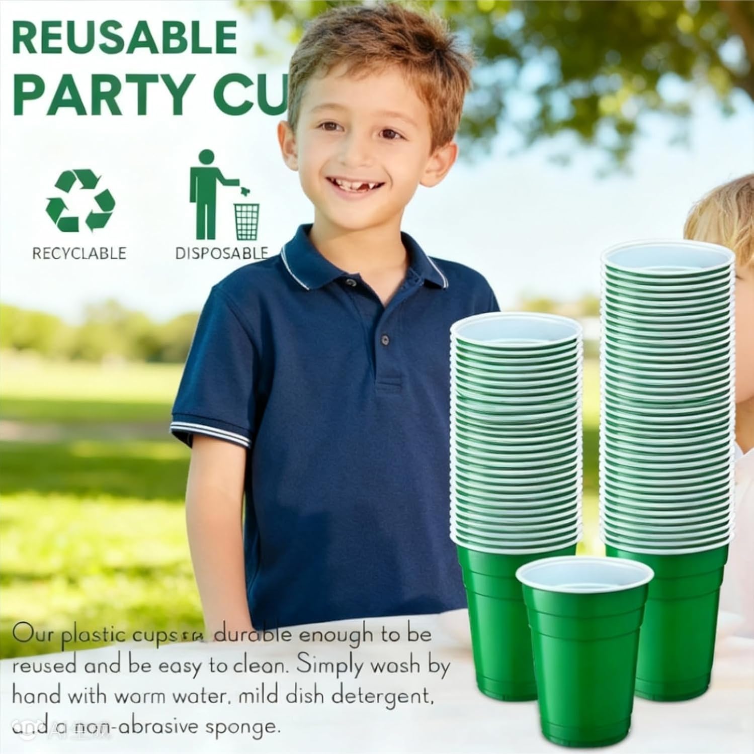 50 Pcs 18 oz Plastic Disposable Cups Plastic Drinking Cups for Wedding Birthday Graduation Party Valentine Christmas Picnics Barbecues Supplies (Green) - Image 4