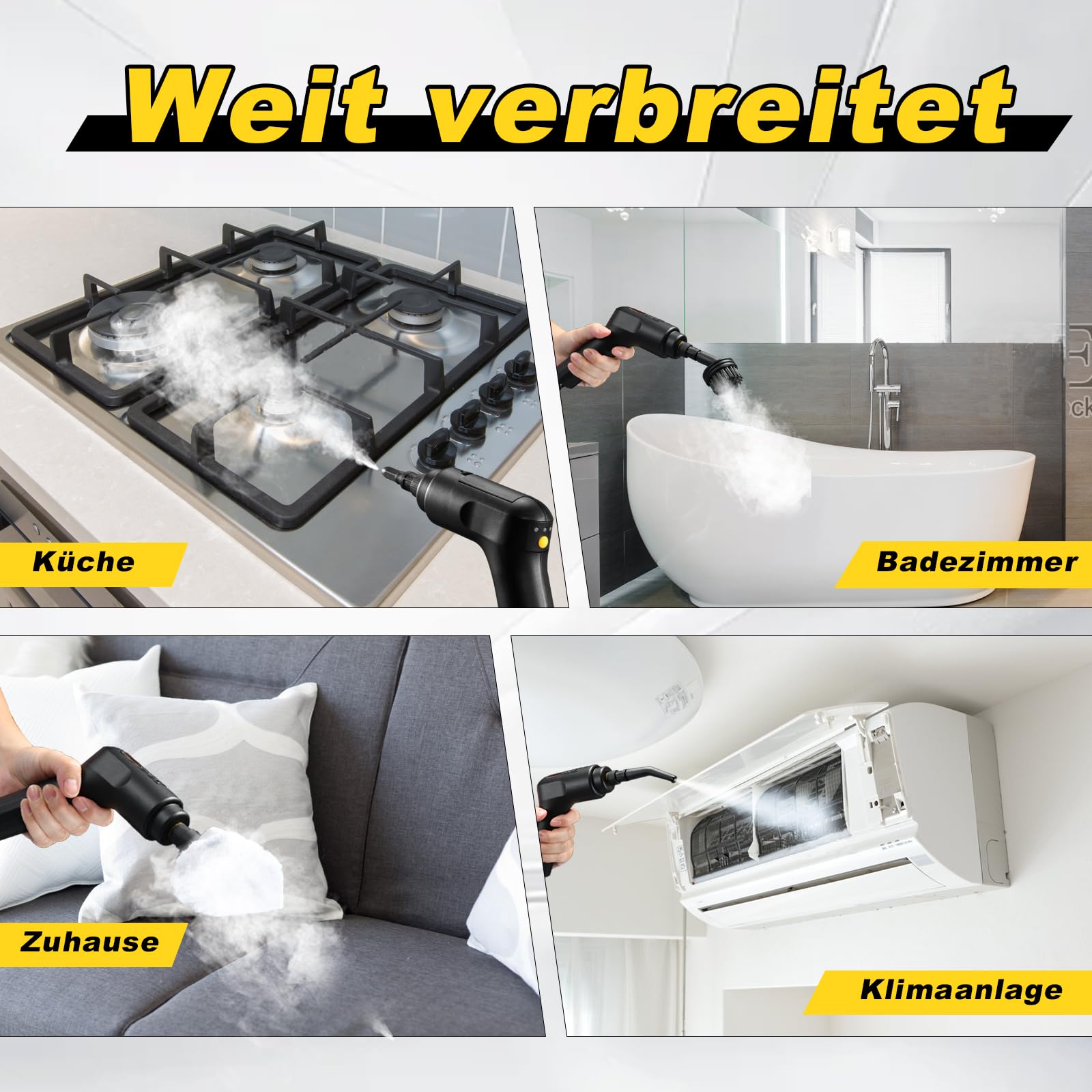 Handdampfreiniger mit 1600ML Wassertank Griff dreistufige Einstellung Hochdruck Klein Tragbarer Dampfreiniger mit 9 Zubehörteilen für Fenster, Küche, Boden, Alles