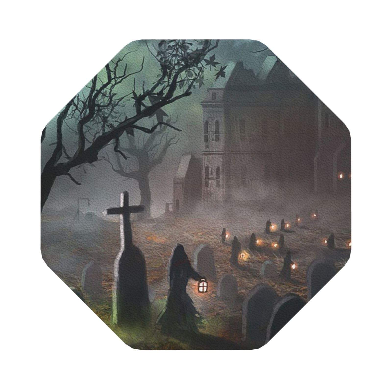 Halloween Horror PU Leather Coasters Set of 6 Octagon Drink Coasters