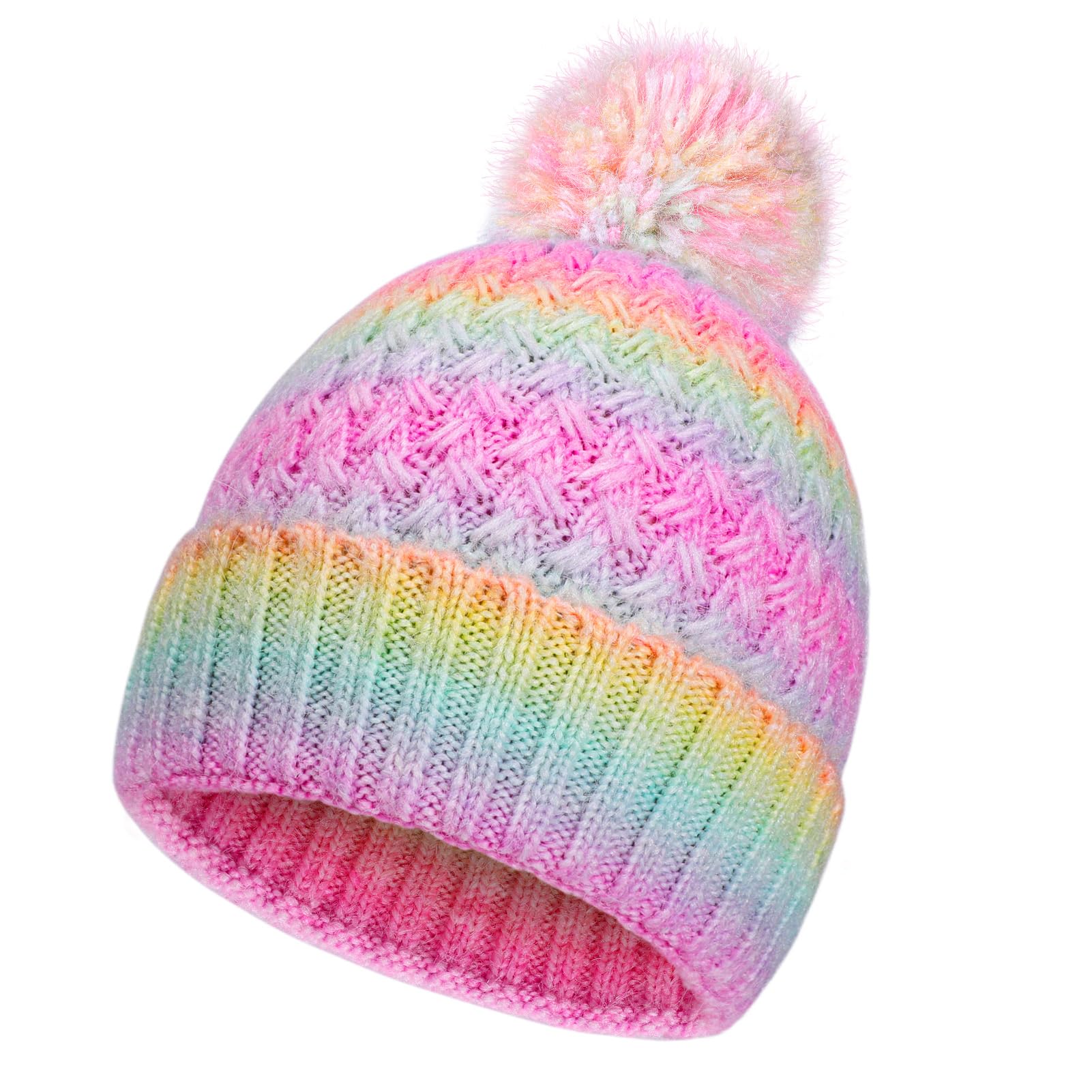 Winter Hat for Kids Children, Girls Beanie with Pom Pom, Girls Accessories Knit Beanies Cap Age 7-12