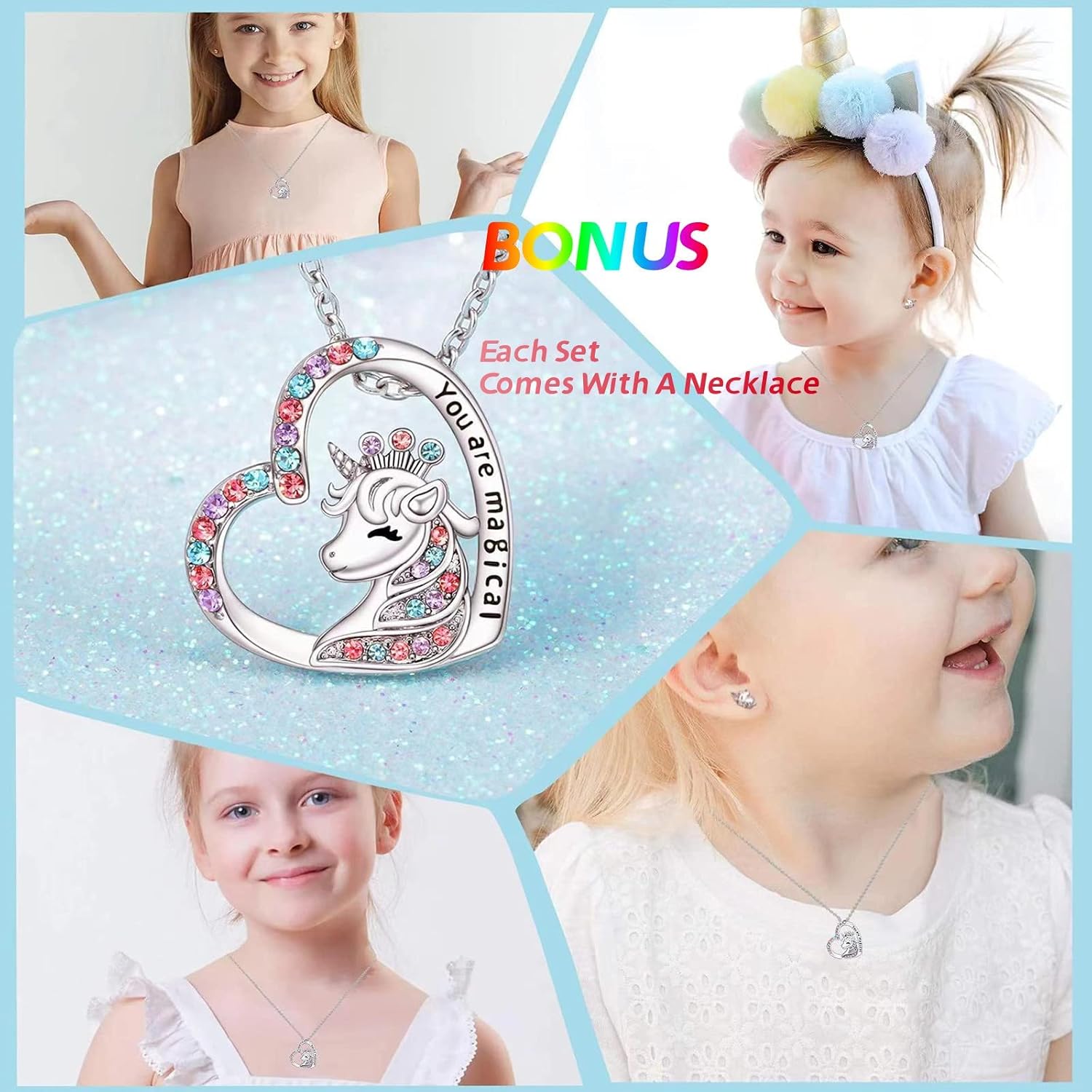 Unicorn Bath Bombs Gift Set with Jewelry Inside, 9 Pack Organic Kids Bath Bombs with Surprise Inside, Magic Unicorn Bath Bombs with Jewelry for Girls