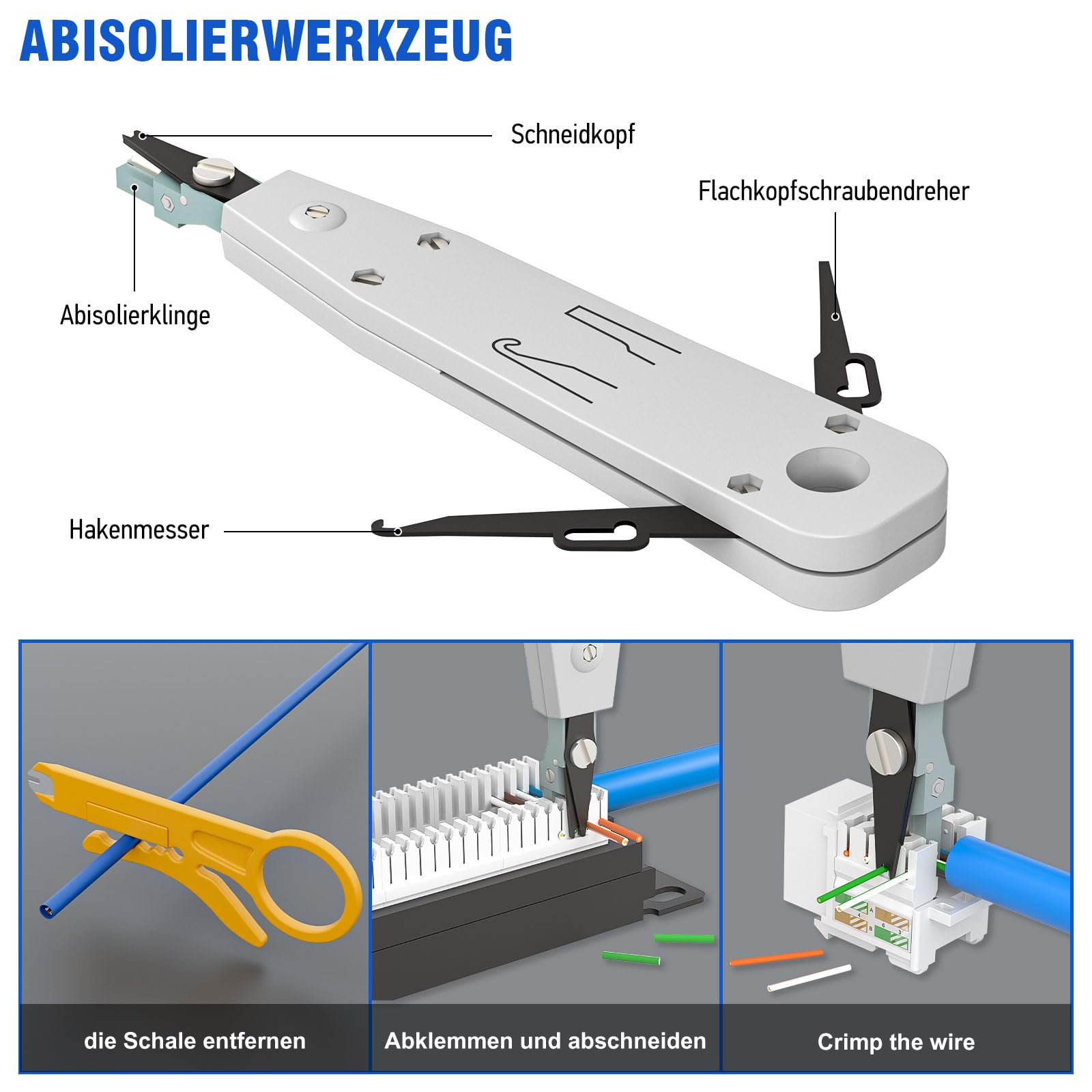 iwillink Netzwerk Werkzeug Set, RJ45 Crimpzange für Netzwerkstecker | Mit Crimpzange, Cat 7 Stecker, RJ45 Stecker Werkzeuglos, Keystone Modul, Auflegewerkzeug, Netzwerktester für RJ45/11/12 Kabel