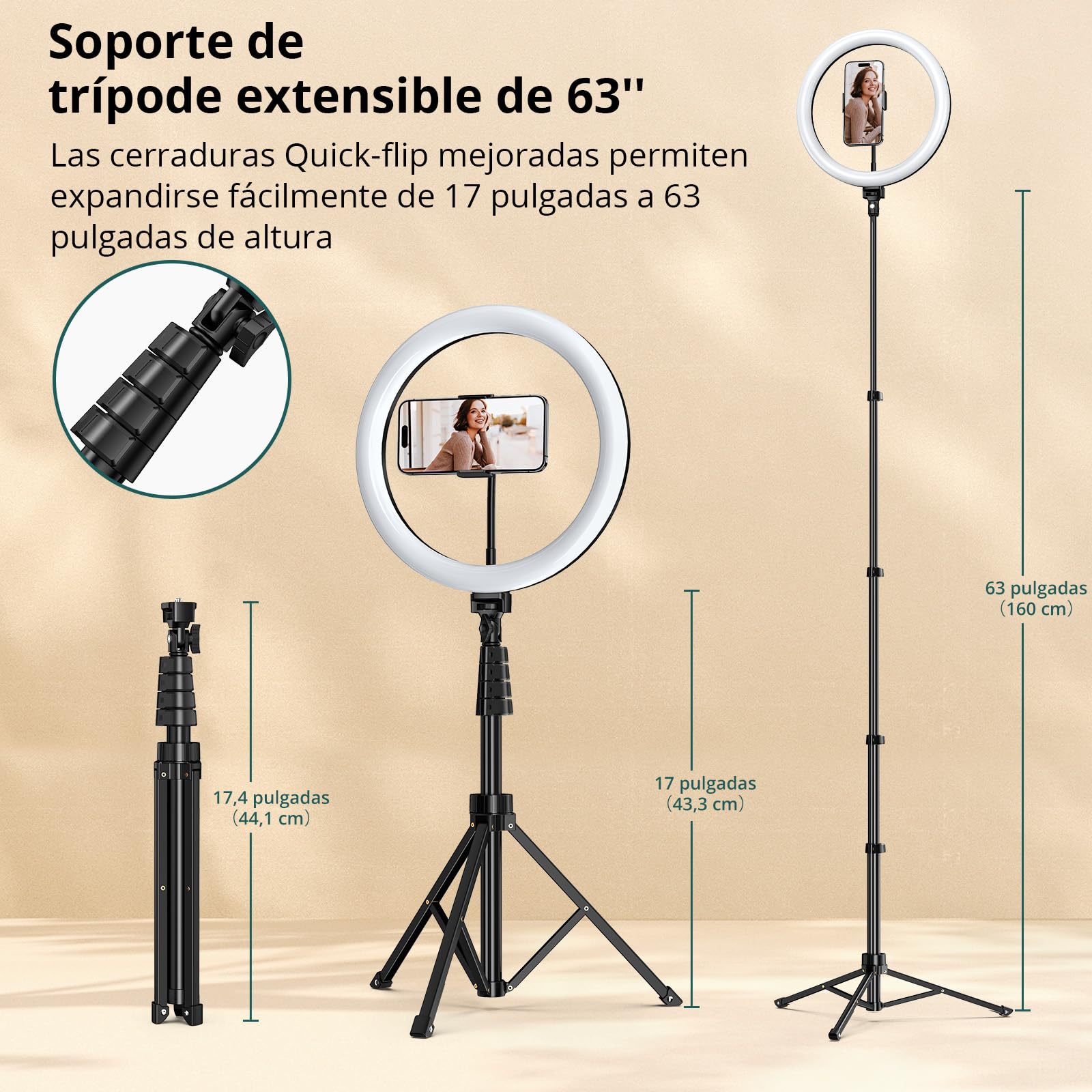 ATUMTEK Anillo de Luz LED 12" con Trípode Extensible 160 cm, 3 Modos de Iluminación & 10 Niveles de Brillo, Luz Selfie con Mando a Distancia para TikTok, Youtube, Fotografía y Streaming
