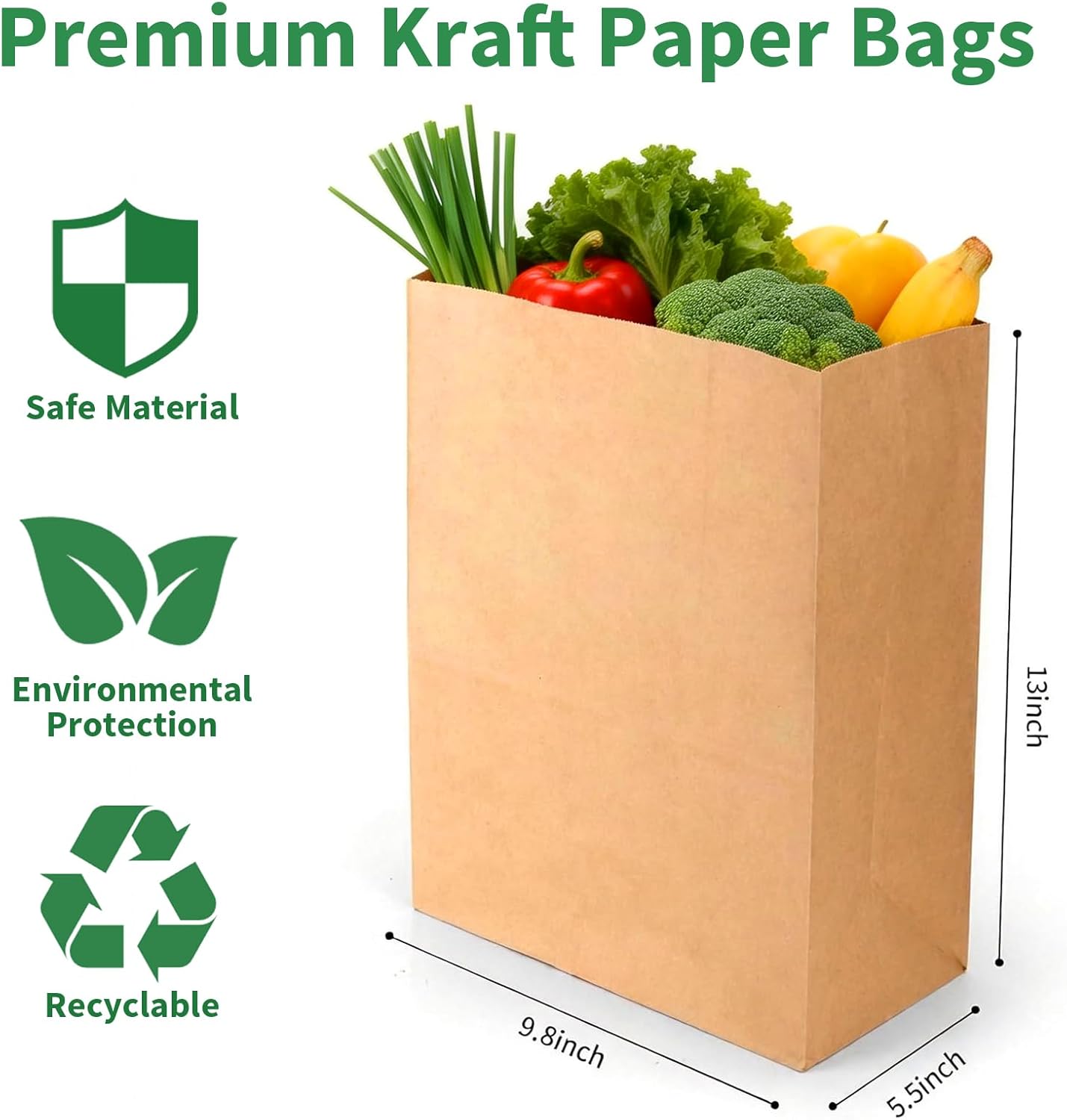 Brown Paper Bags Bulk 100 Pack, 9.8 x 5.5 x 13",16lb Medium Kraft Shopping Bags for Business, Retail Store Supplies, Restaurant Takeout, Gift Merchandise Packaging, Recyclable Grocery Bags | 80 GSM