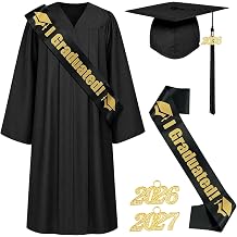 2026 Graduation Gown Set for Adults, Unisex Graduation Robe with Graduation Hat, Sash for University Bachelor High School College Ceremony