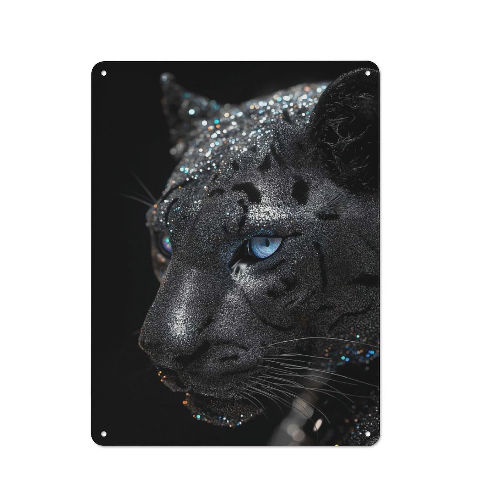 Junmoney Black Panther With Glitter Rustic Metal Wall Sign 40X30cm For Kitchen Or Home Bar, Suited To Home Bar Enthusiasts