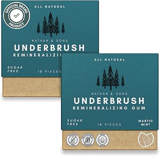 UnderBrush Mastic Mint Remineralizing Gum – Sugar-Free Xylitol Gum with Hydroxyapatite – No Gluten, Sugar, Aspartame and Sucralose - Tree Sap Chewing Base – 2 Pack