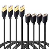 Besgoods USB Extension Cable, 4-Pack 6ft/2m USB 2.0 Extension Cable A Male to A Female Extender Cord for Keyboard,Mouse,Printer-Black