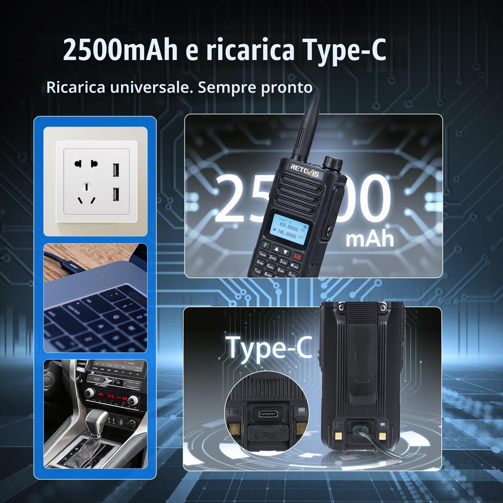 Retevis RA89 Radio Trasmittenti, Intervallo Lungo Walkie Talkie IP68 | Radioamatoriale, VFO, Batteria 2500mAh, Ricaricabile di USB A-C per il Salvataggio di Emergenza