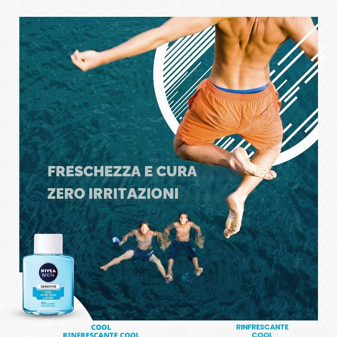 NIVEA MEN Sensitive Cool Lozione After Shave in confezione da 6 (6 x 100 ml), con 0% alcool per lenire le irritazioni, lozione lenitiva per la cura della pelle sensibile