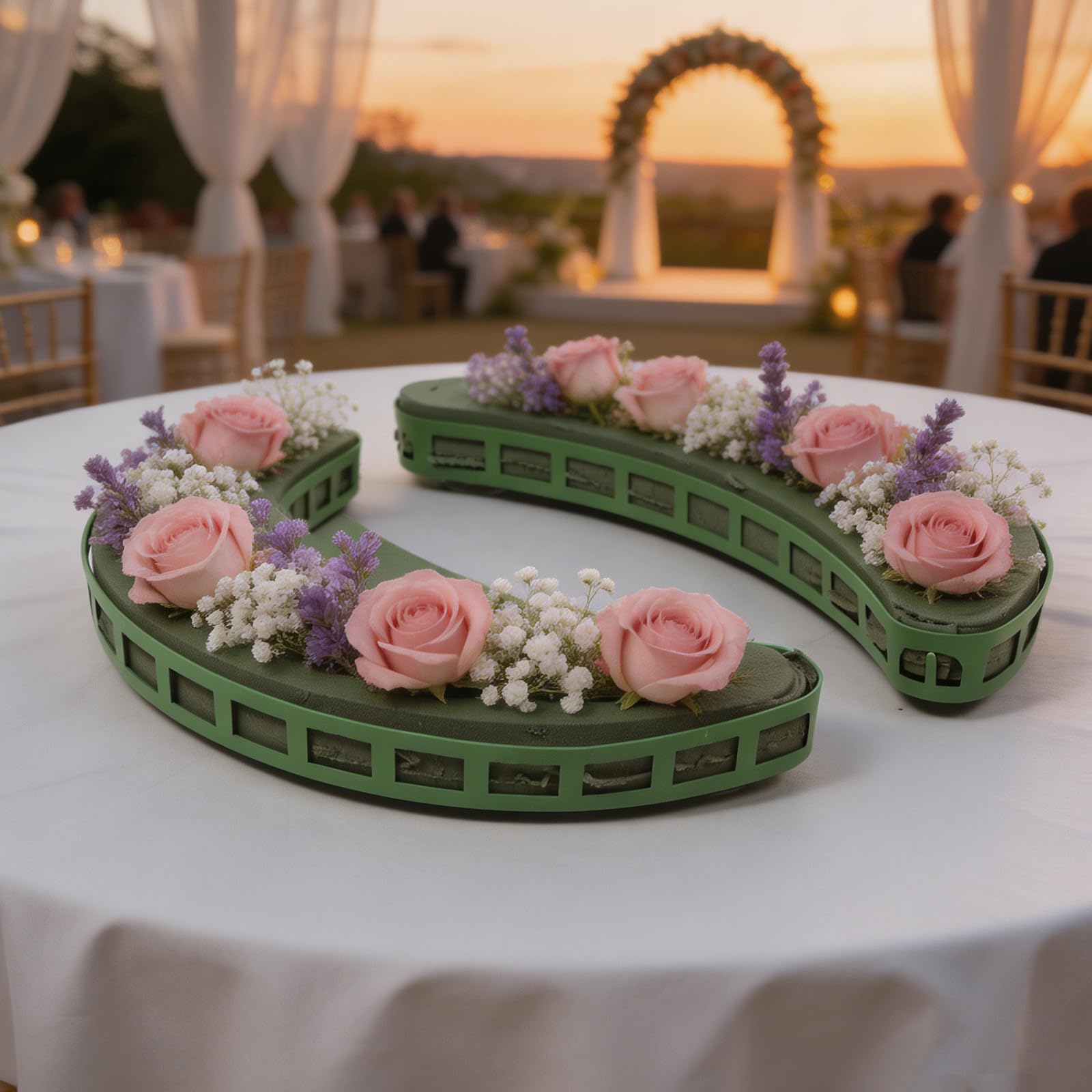 NUOBESTY 2 Paia Base per Composizioni Floreali a Mezzaluna in Schiuma e Pp Verde con Ventosa, Supporta Fiori Freschi e Bouquet Artificiali, Stabile per Decorazioni Nuziali e Centrotavola