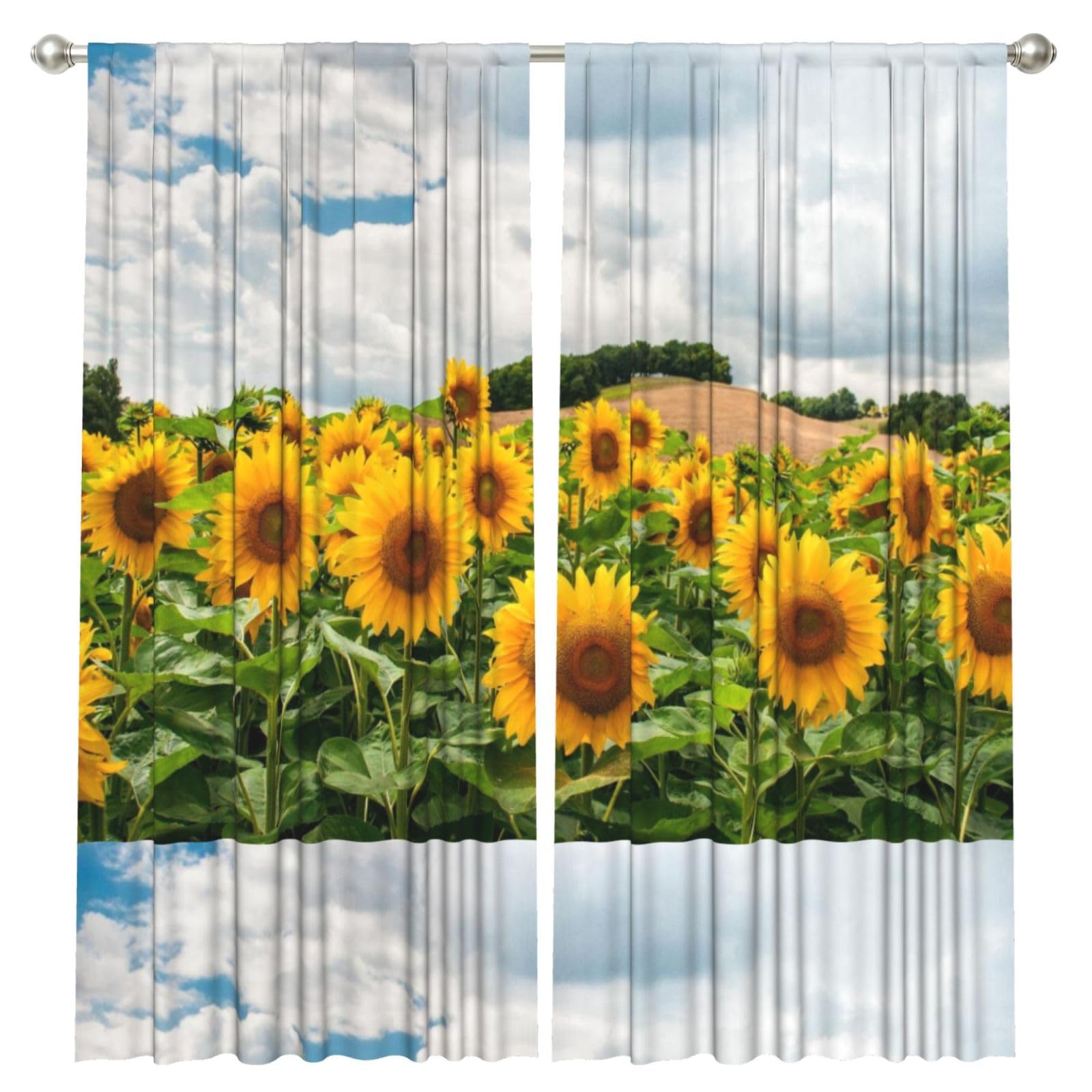 InOmak Sunflower Field, 2 Panels Window Curtains 52 x 84 Inch Blackout Curtains for Living Room Bedroom