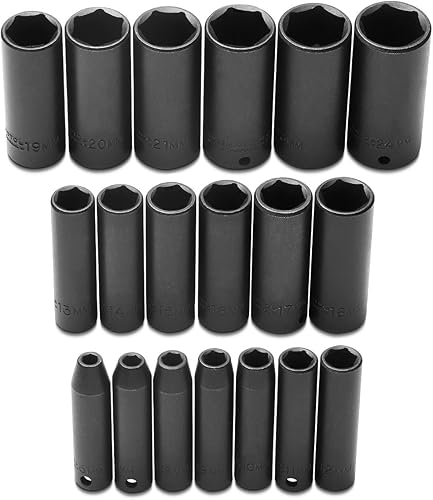 Stanley Proto J72216 - Juego de llaves de vaso de impacto métricas profundas, 19 piezas, 6 puntos, 3/8 pulgadas