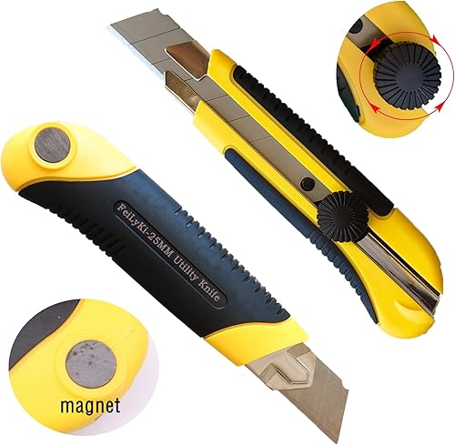Miniatura 9 de Cuchillo de construcción de cortador de caja de 0.984 in, cuchillo de utilidad resistente, mango de goma Exacto, 3 piezas 10 SK5 cuchillas a