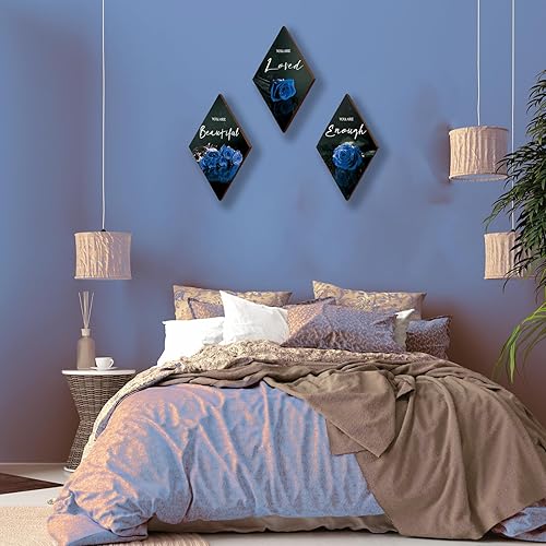 Miniatura 7 de 3 piezas de decoración de pared azul de madera rosa decoración de baño citas positivas You Are Beautiful decoración azul y negro decoración de pared