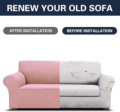 Vista 120 de Cupuamon Fundas elásticas para sofá de 3 cojines, funda protectora de muebles con parte inferior elástica de tela jacquard a cuadros pequeños