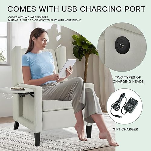 Miniatura 7 de Silla reclinable para adultos, silla de piel sintética con respaldo de ala, sillas decorativas modernas de mediados de siglo, sillón reclinable con