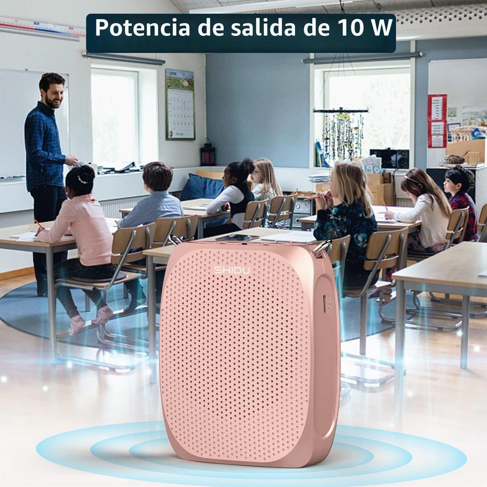 SHIDU Amplificador de Voz para Profesores, Altavoz megáfono, Sistema PA portátil con micrófono (Trabajo de 12 Horas), soporta Audio de Formato MP3 para guías turísticas, Yoga, Instructores de Fitness