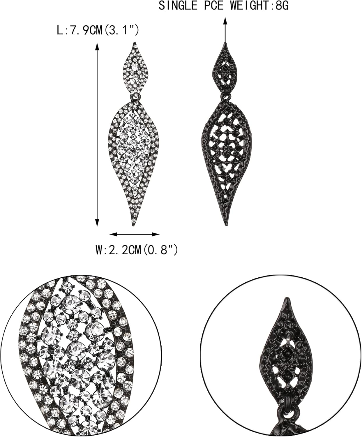 EVER FAITH Costume Party Jewelry 2 Leaf Round Crystal Hollow-out Pierced Chandelier Dangle Earrings for Women - Image 6