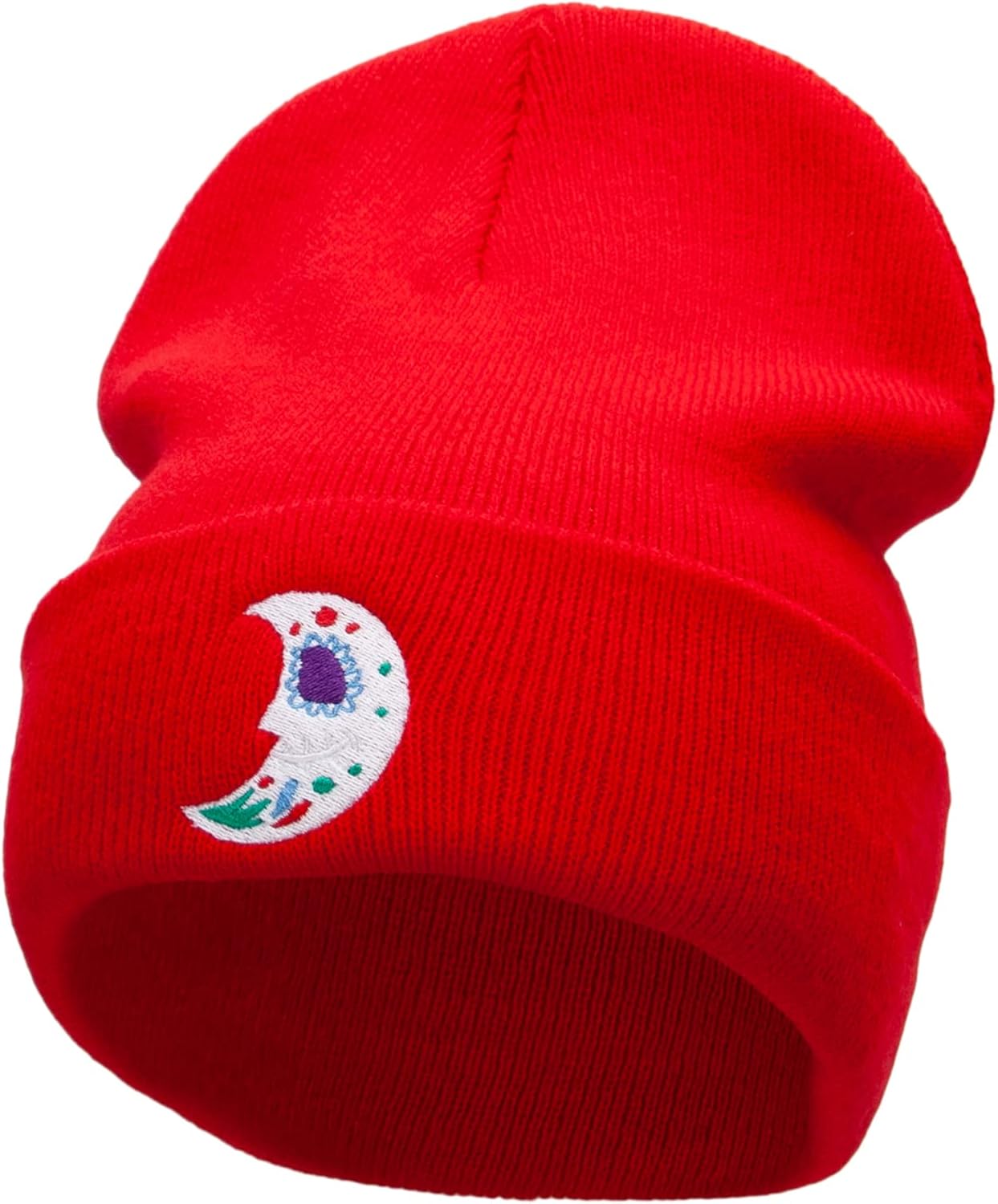 Moon De Los Muertos Embroidered 12 Inch Long Knitted Beanie