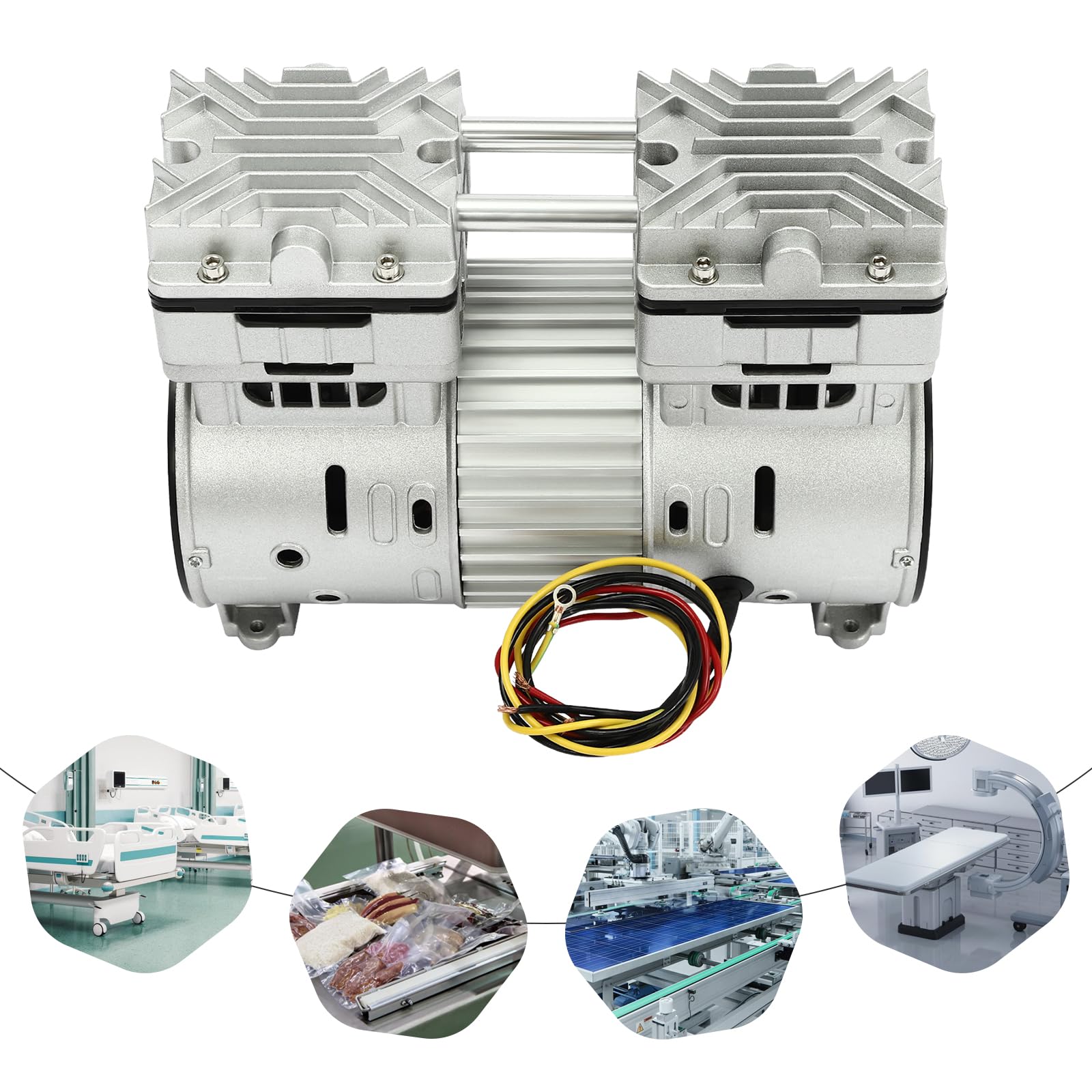 Bomba de vacío sin aceite, compresor de aire, 800 W, silencioso, estable, ecológico, motor de cobre, ideal para laboratorio, medicina, procesamiento de alimentos