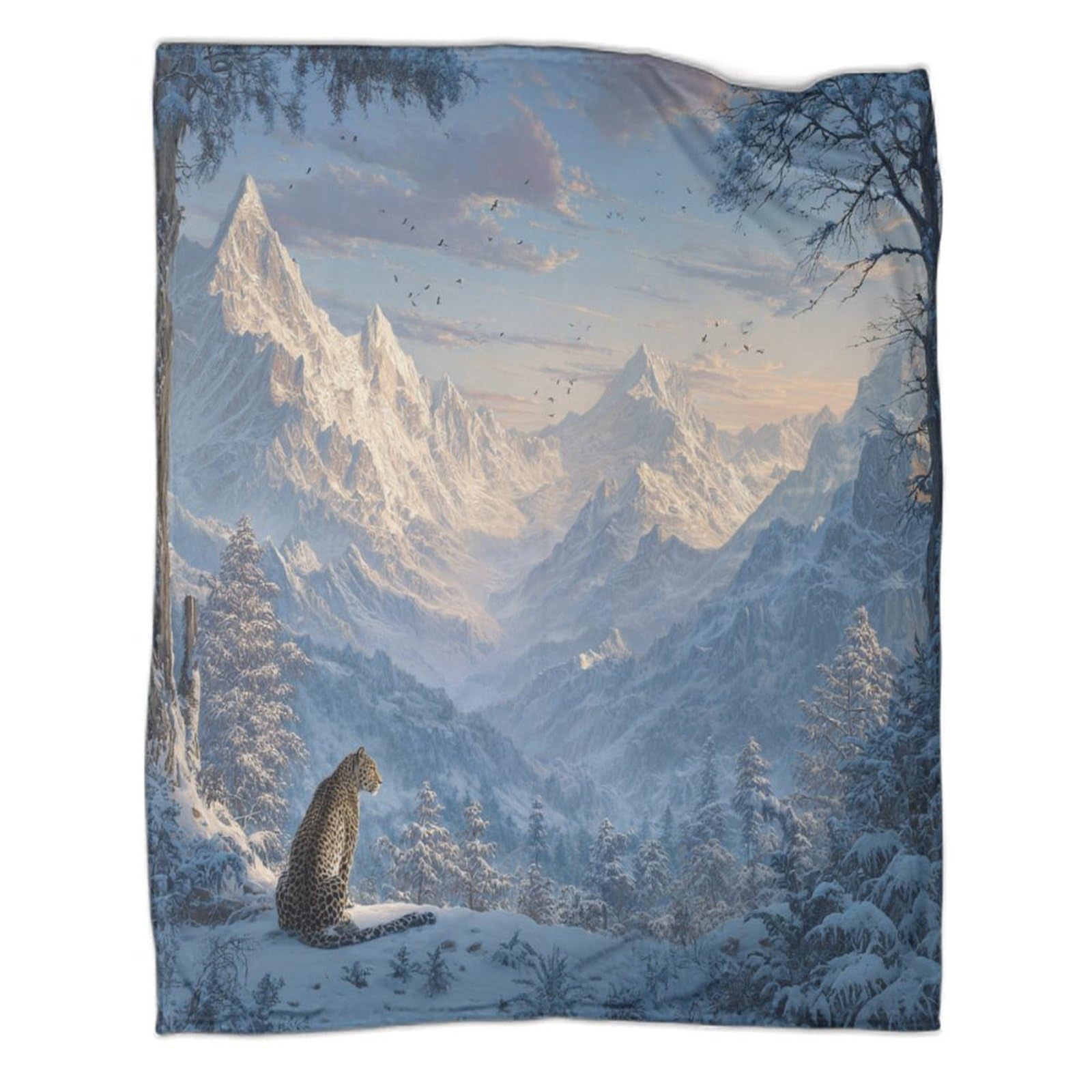 Leopardoo in The Snow Looking at The Mountains Manta Estampada 3D Colcha De Diseño Ropa De Cama De Microfibra Suave Y Cálida Sofá Ropa De Cama 80x90inch(200x230cm)