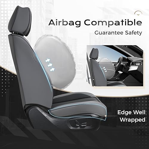 Miniatura 115 de Coverado - Fundas para asientos delanteros de automóvil, 2 piezas - Cojín de piel Nappa, protectores impermeables de ajuste universal para sedanes