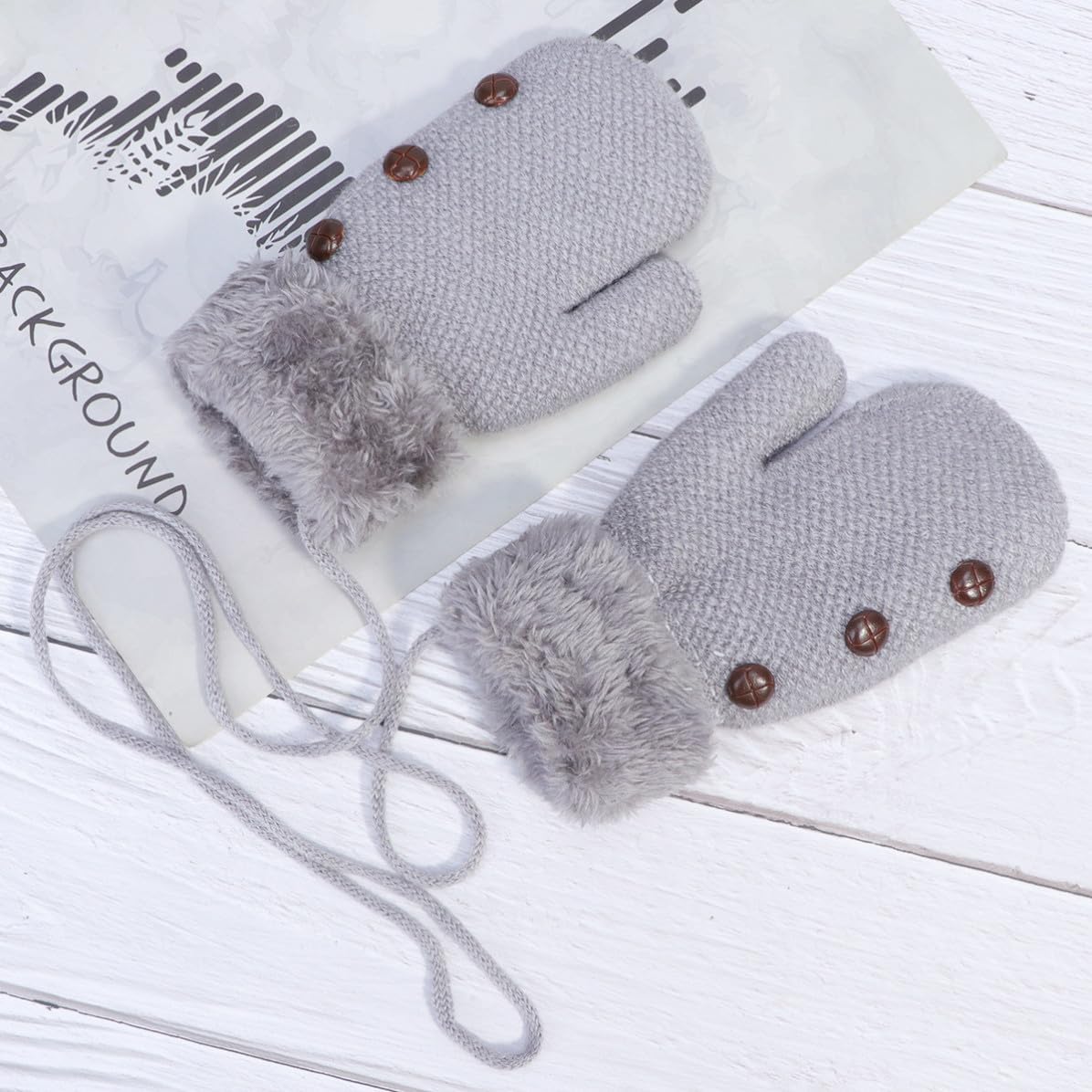 Thick Knitted Mittens and Hanging Rope with Plush Warmth