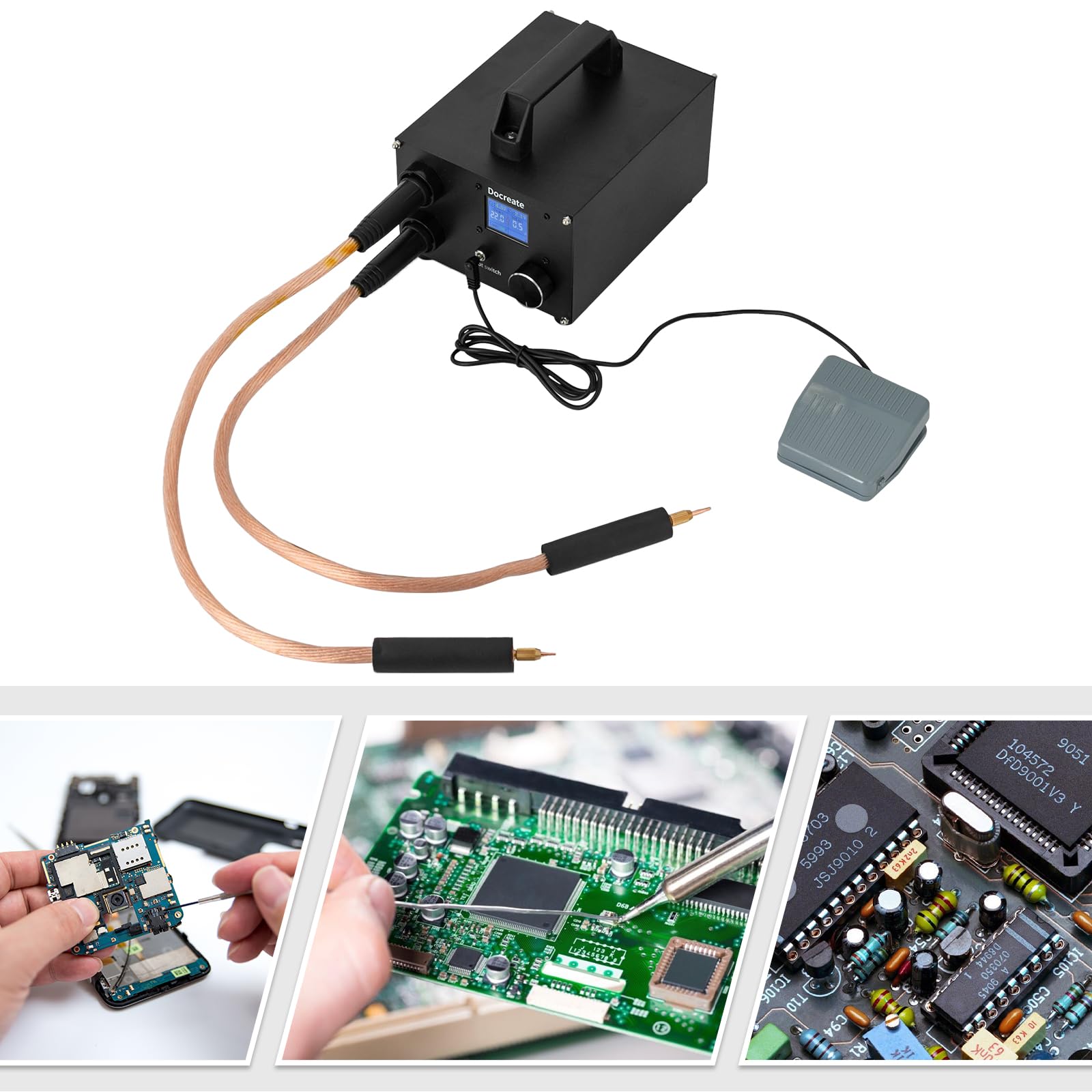 DC12 V, 4 A, saldatrice a punti a batteria con adattatore di alimentazione e 2 aghi per saldatura, saldatrice industriale a impulsi, per batterie 18650 ed elettronica
