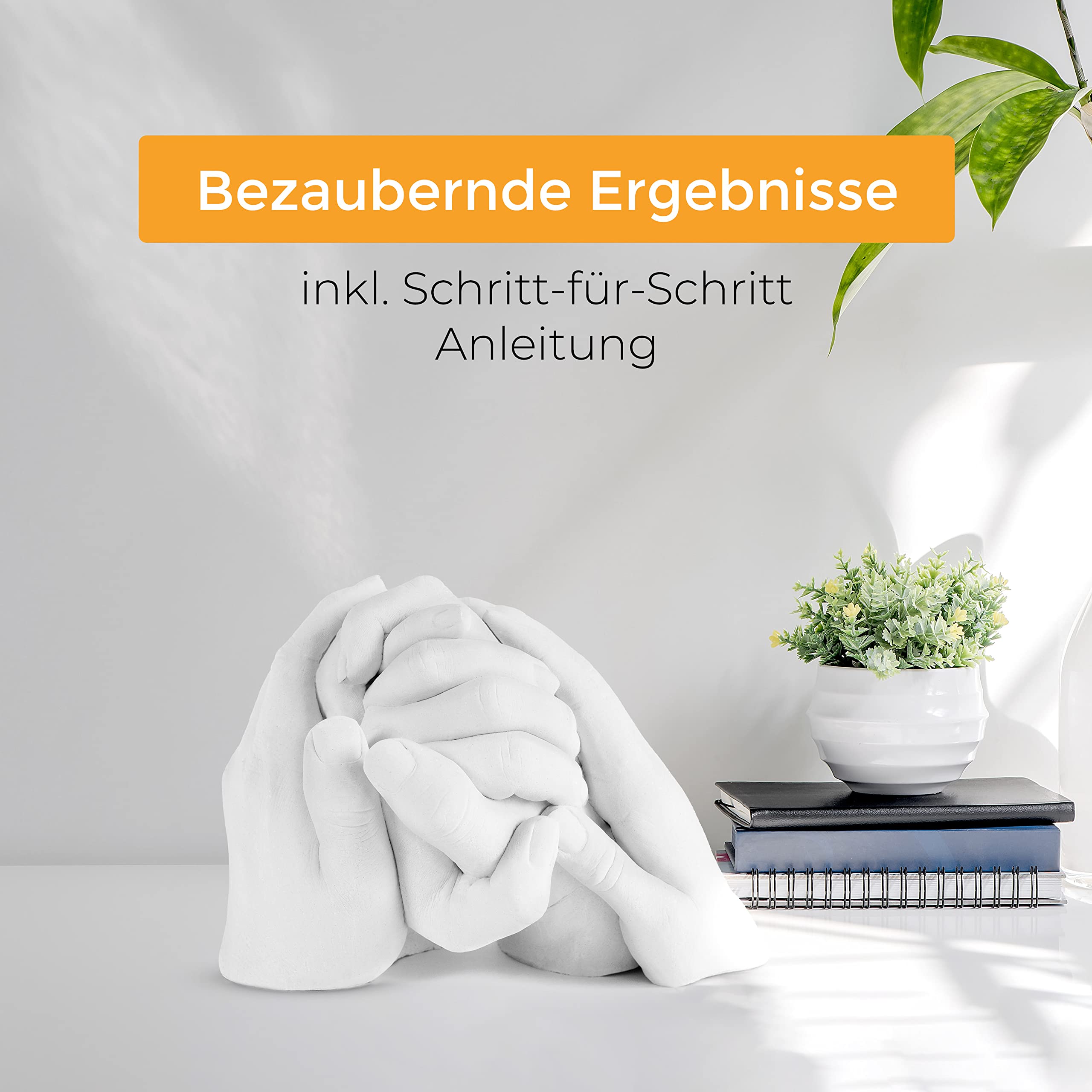 Bolson 3D XXL Handabdruck Set für Familie & Freunde - detailgetreues Gipsabdruckset - Set für 4 Hände mit GRATIS Klarlack & Pinsel - Super Geschenkidee zum Hochzeitstag, Jahrestag, Geburtstag