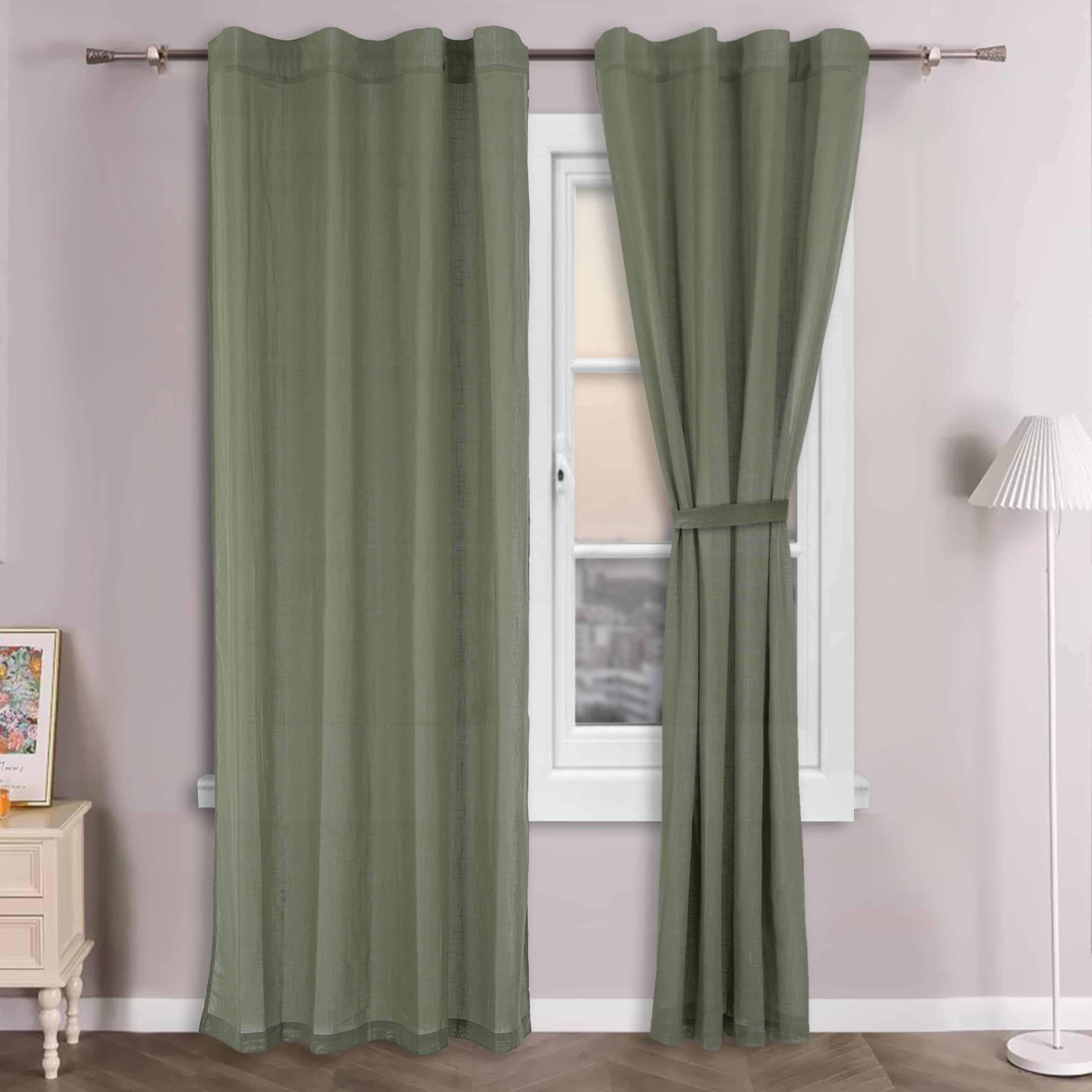 LINENWALAS Sage Green Cotton Linen Sheer Curtains for Bedroom, Living Room, 7.5 Feet Door Curtain, Set of 2 Kitchen Curtain with Rod Pocket and Back Loop, Light Filtering (4.5X 7.5 ft) (B0CL9YFJ9N) Amazon Price History, Amazon Price Tracker