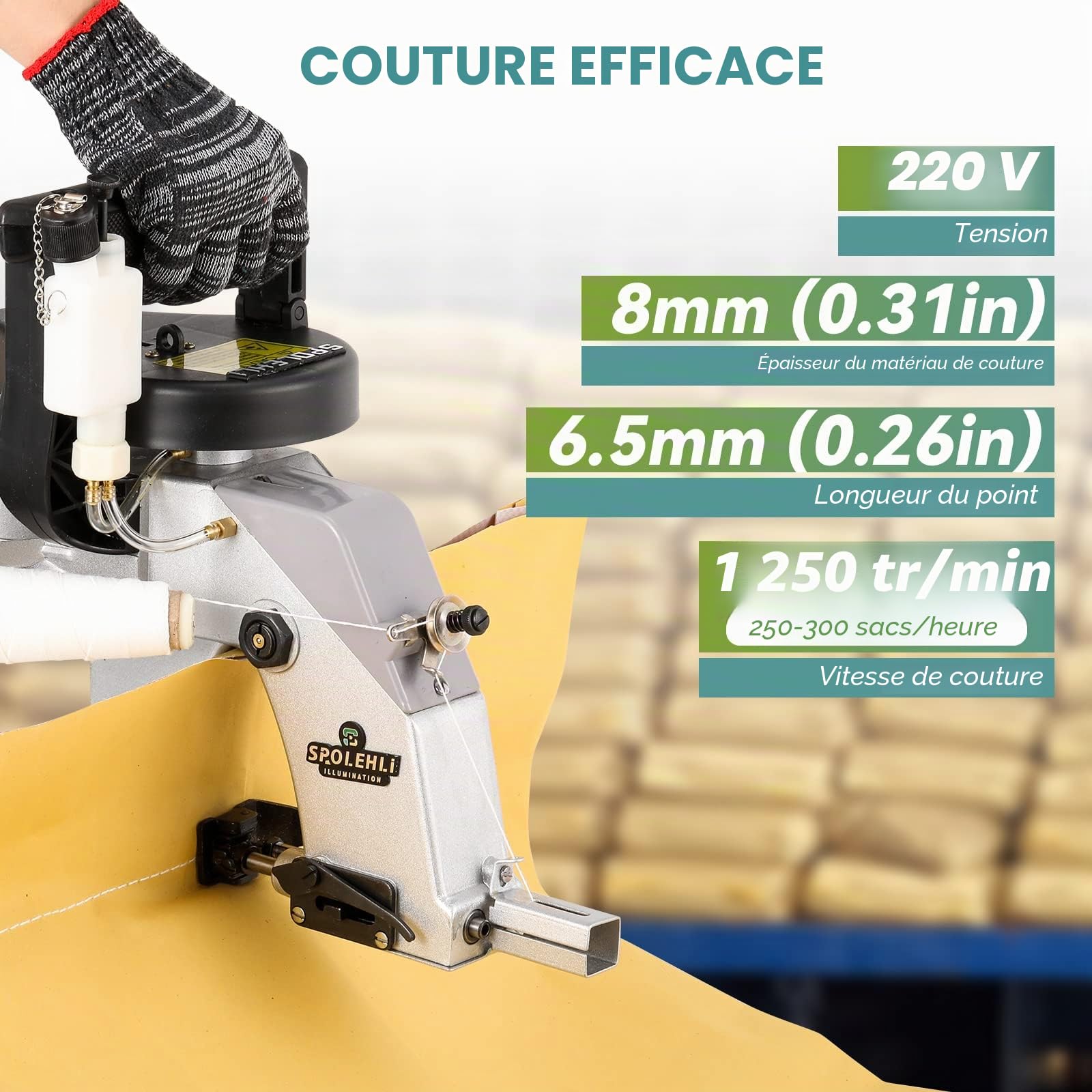 Machine à coudre closer stitcher Spolehli Machine à coudre électrique pour fermer les sacs Machine à coudre portable pour sacs Epaisseur 8mm Convient pour les sacs / sacs tissés / sacs de riz