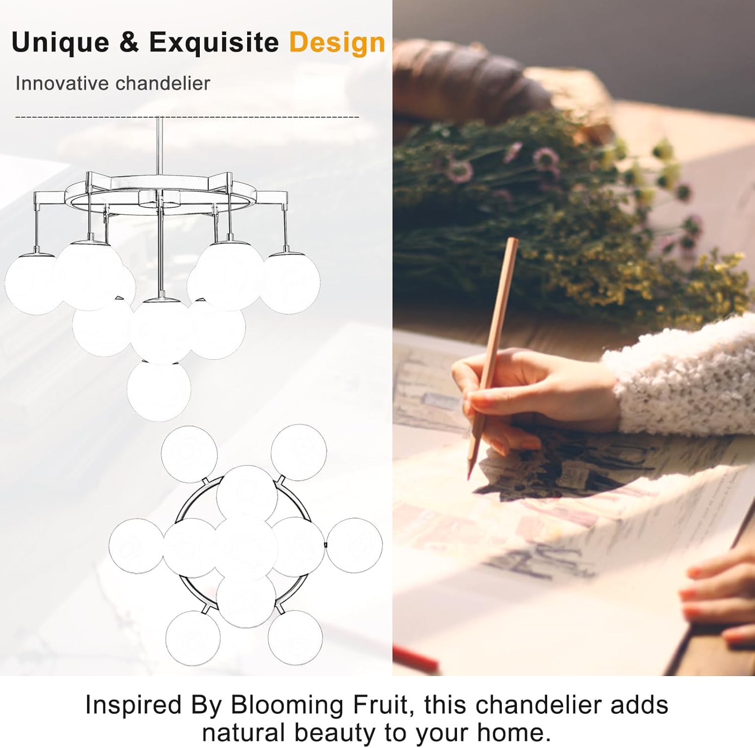 28.5" Modern Chandelier Ceiling Light Fixture 11-Light Black Glass Chandelier Foyer Lighting Fixtures, Large Hanging Pendant Lights for Kitchen Island, Dining Roomm, Living Roomm, Bedroomm, Entryway