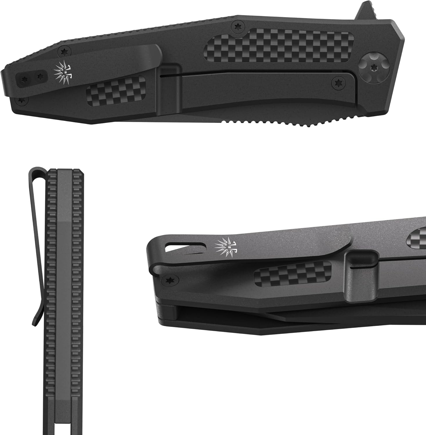 Off-Grid Knives - SCORPION V3, Large EDC Knife with Premium MagnaCut Blade Steel, Titanium Scales, Carbon Fiber Inlays, Manual Ball Bearing Flipper, Four Finger Grip, Deep Pocket Carry (Blackout)