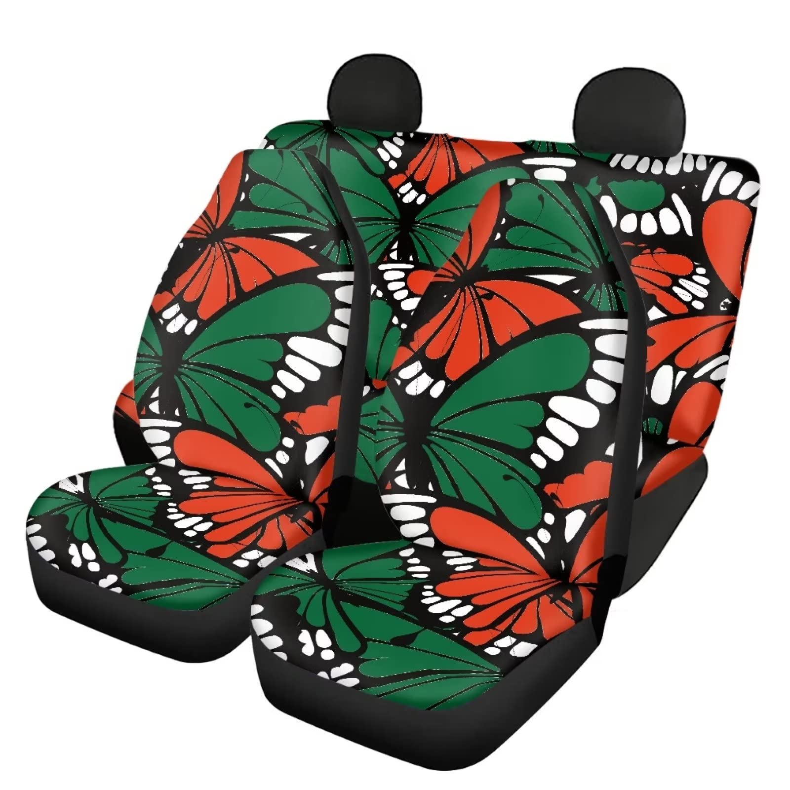 Universal Auto Car Seat Cover Full Set Red Butterfly Print Stylish Durable Easy Install Car Seat Protector for Women Breathable Comfortable Front Back Seat Cover Universal Fit Most Cars Trucks