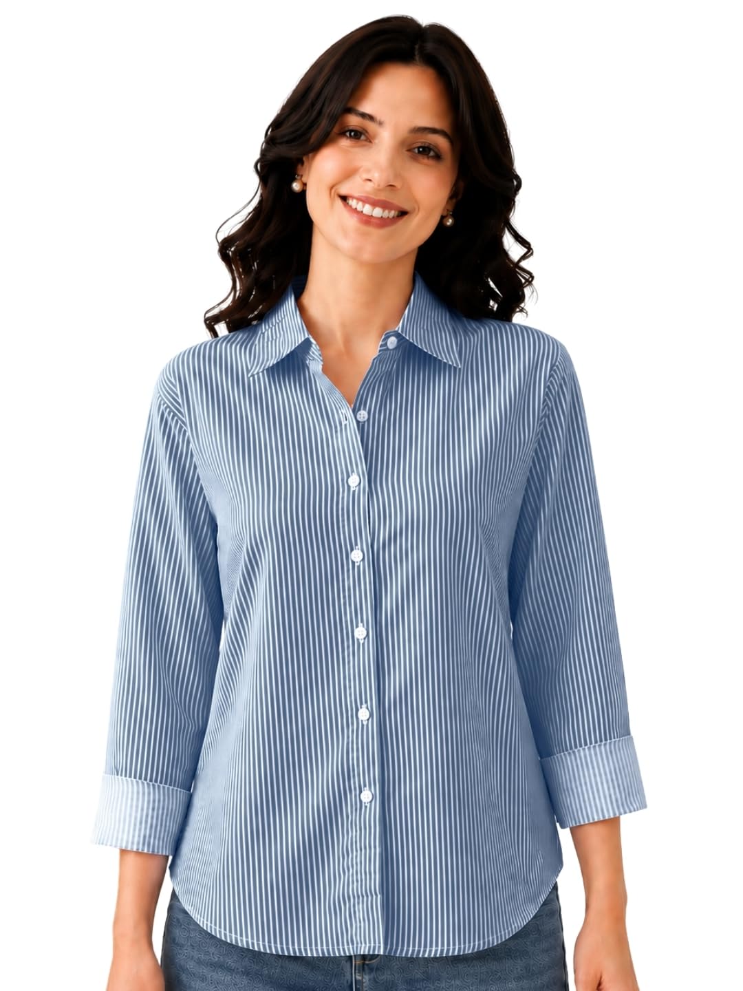 Cotton Striped Shirt for Women with Long Sleeves, Ultra-Soft Cotton Blend, Regular Fit Womens Stylish Casual Shirt, Formal, Party, Beach, Summer Wear-picture-53