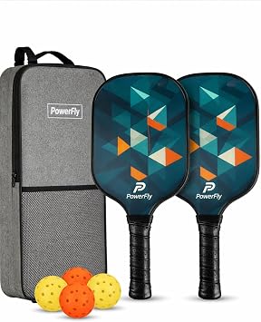 PowerFly Pickleball Paddles Set of 2, Fiberglass Surface Pickleball Set with 2 Pickleball Rackets,4 Pickleball Balls,1 Portable Carry Bag, Pickle Racket Set for Men Women