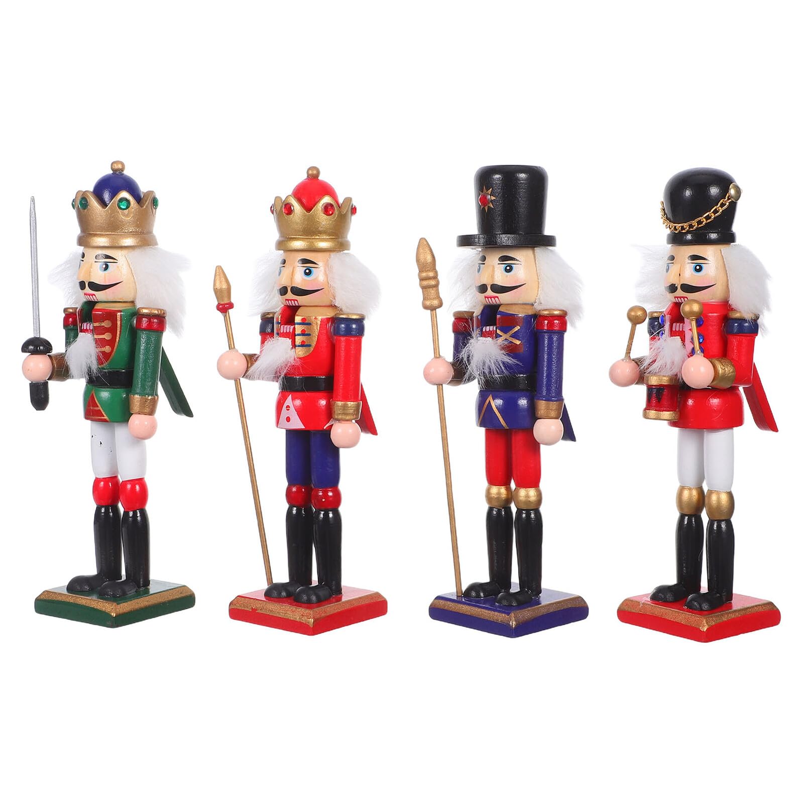 4 Sztuki Częściowy Drewnianych Figurek Nutcracker Żołnierzy Ręcznie Wykonane Małe Dekoracje Świąteczne Do Stołów i Półek Tradycyjne Ozdoby Bożonarodzeniowe
