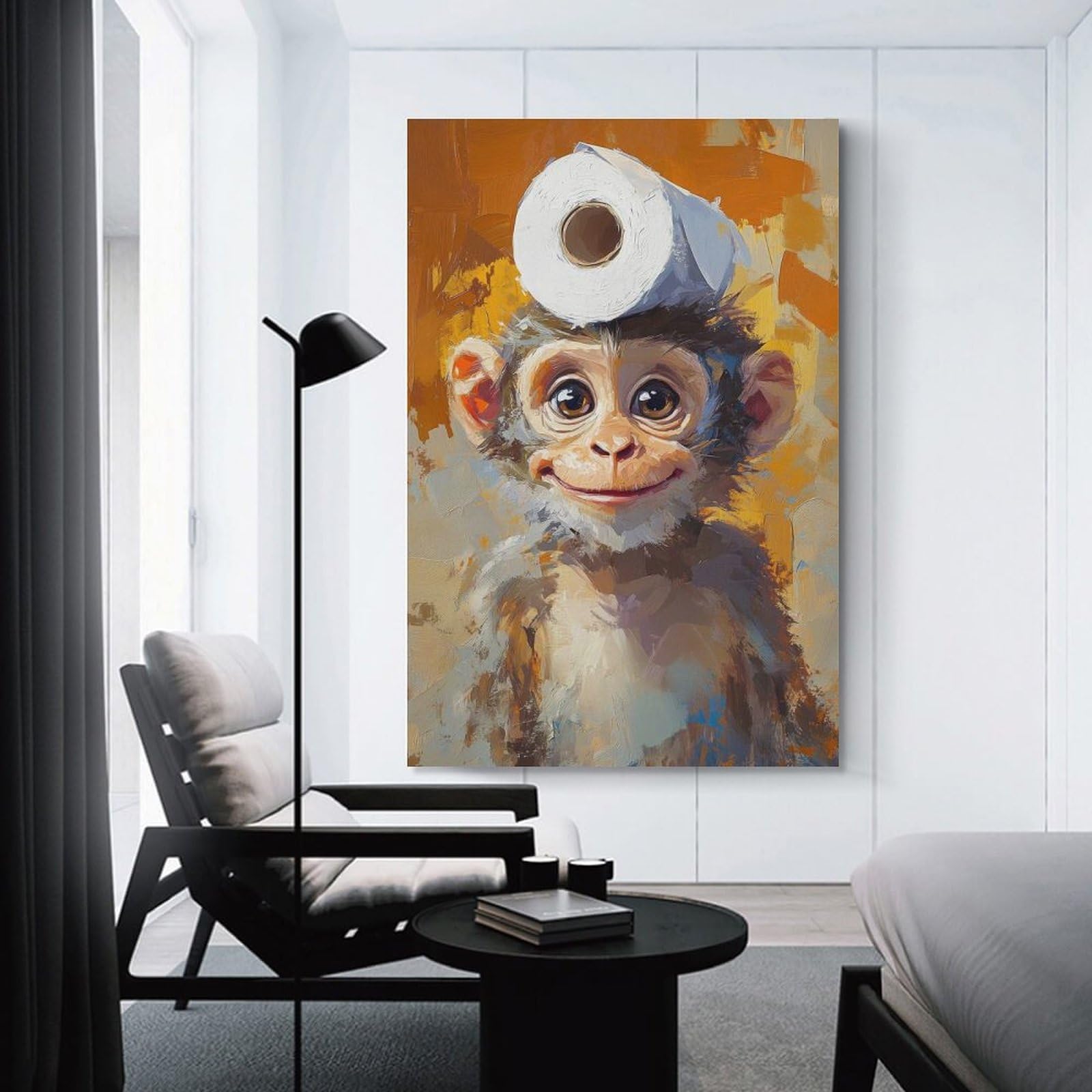 Junmoney Unframe-Style-14 Monkey With Toilet Paper Hat Wall Decor Canvas Print, 20X30inch(50X75cm), For Flats, Guest Rooms Or Compact Rooms, A Simple Refresh For Blank Walls