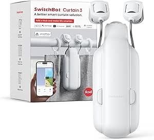 SwitchBot Automatic Curtain Opener - Bluetooth Remote Control Smart Curtain with App/Timer, Upgraded High-Performance Motor, Add SwitchBot Hub to Work with Alexa, Google Home, HomeKit (Curtain 3, Rod)