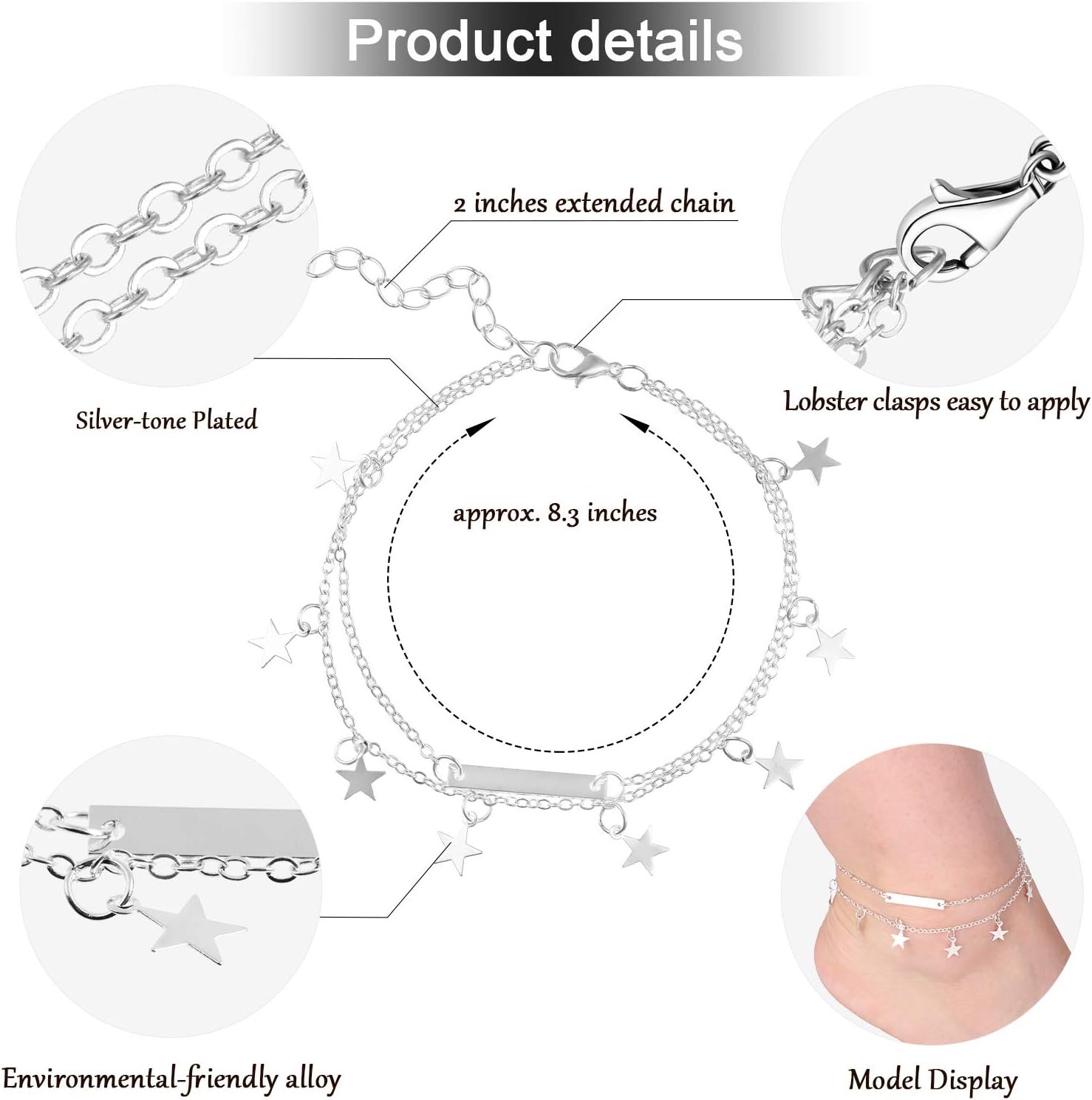 Hicarer 25 Pcs Silver Ankle Bracelets for Women Silver Anklets Ankle Chains Adjustable Beach Anklets Boho Foot Jewelry Set for Women Party Favor - Image 2