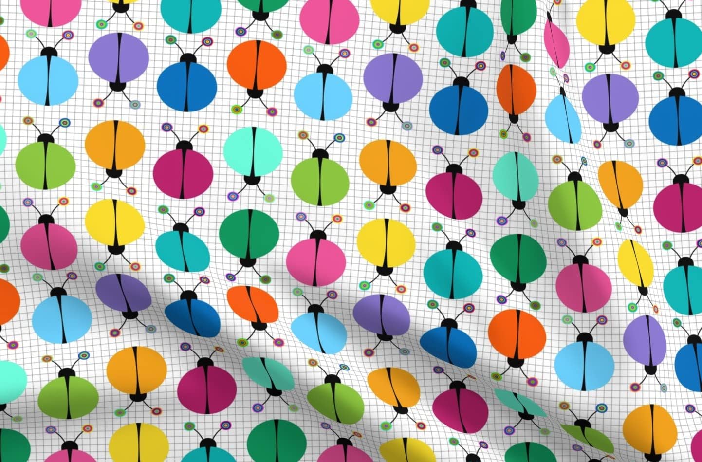 Spoonflower Fabric - Bugs Modern Colorful Graphic Insects Rainbow Printed on Petal Signature Cotton Fabric Fat Quarter - Sewing Quilting Apparel Crafts Decor