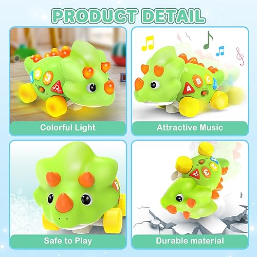 Miniatura 2 de Juguetes musicales de dinosaurios para bebés de 1 año, juguetes con luz para bebés recién nacidos, juguetes de gateo para niños de 6 a 12 a 18