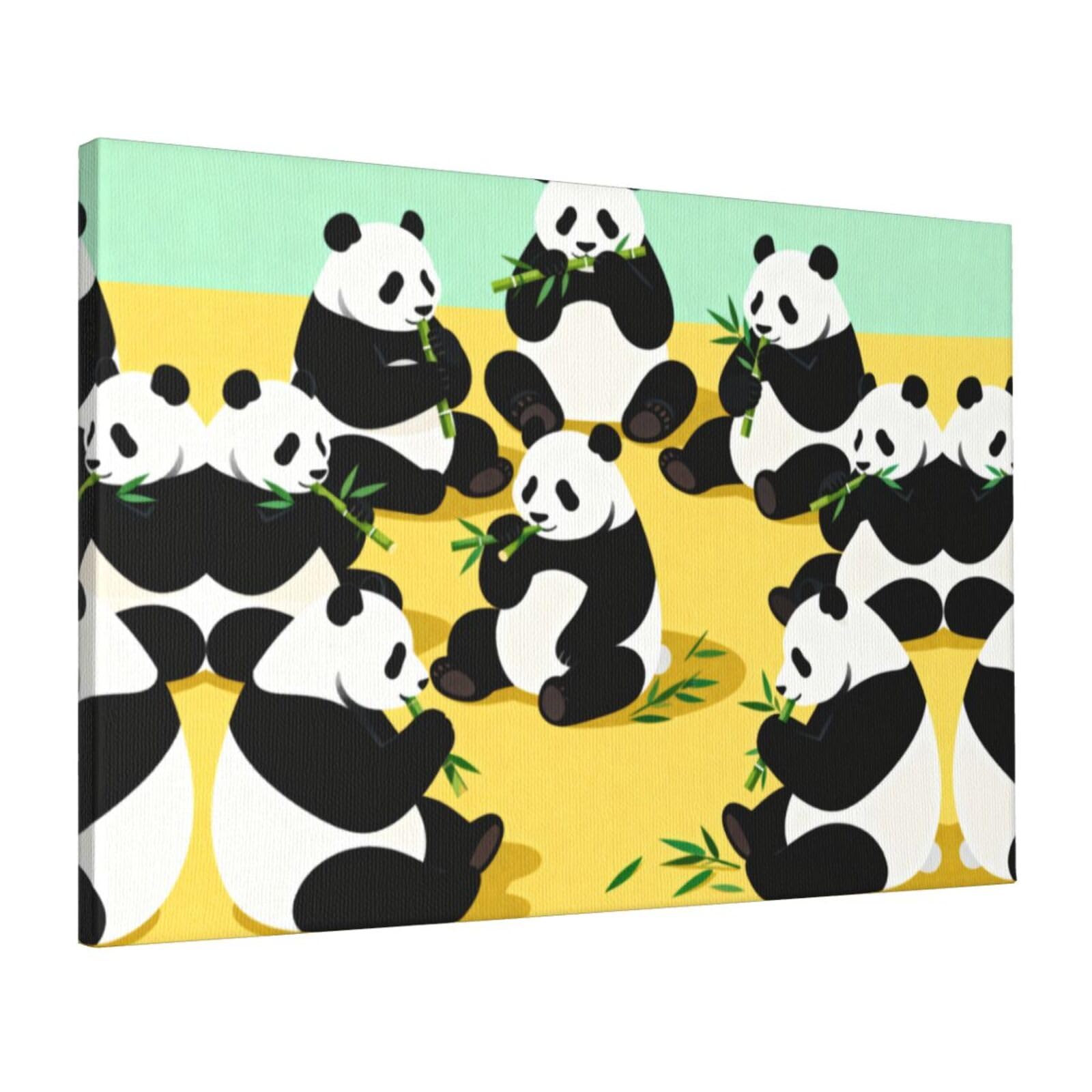 CNTDBU Panda eating Canvas Wall Art 16x24 Inch-Large Modern Painting Print for Living Room, Framed Ready to Hang Artwork for Bedroom