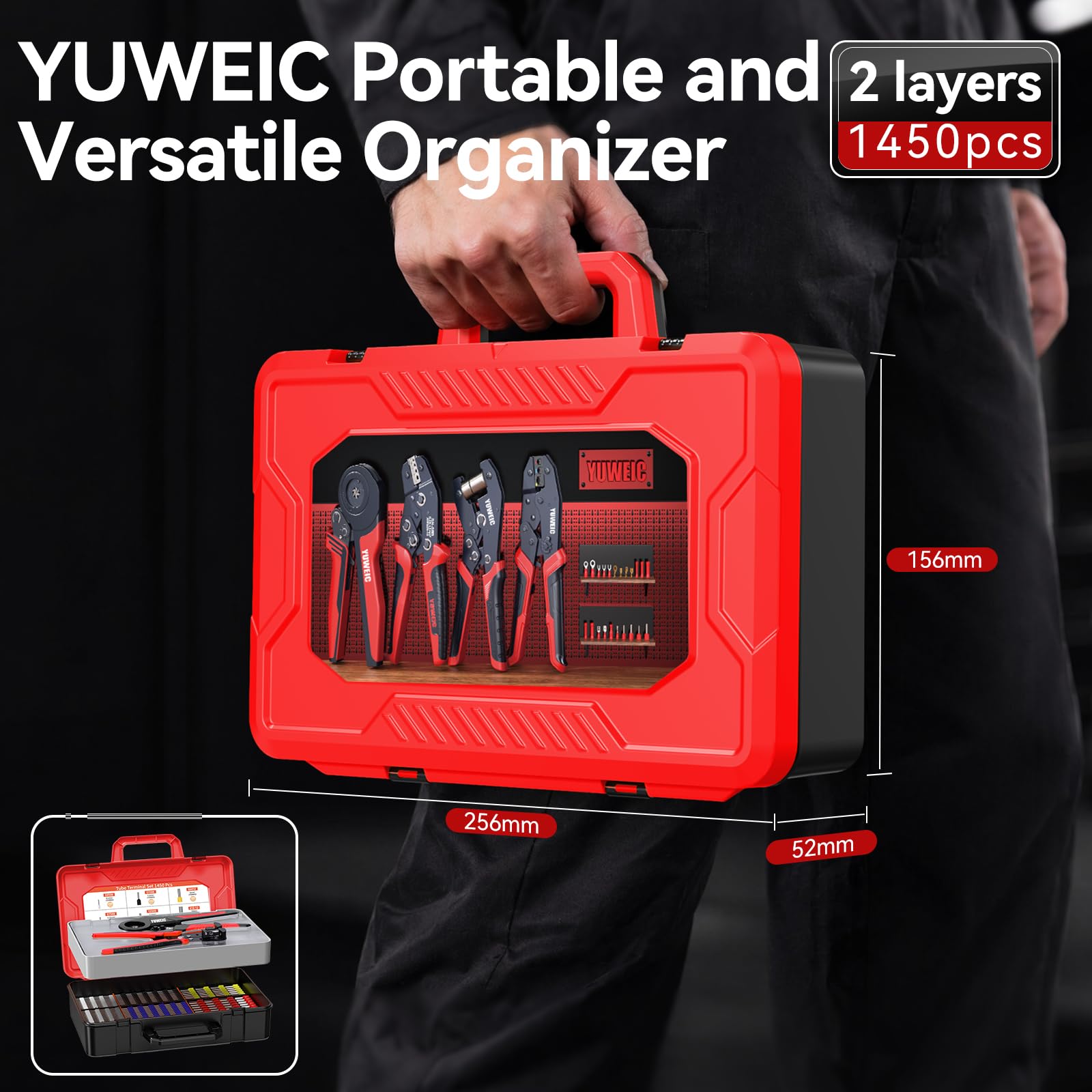 Pince à sertir hexagonale Pince à dénuder – Outil à sertir à cliquet, AWG28-5 (0,08–16 mm²), adaptée pour 1450 bornes individuelles, livrée avec coffret pour usage domestique et industriel