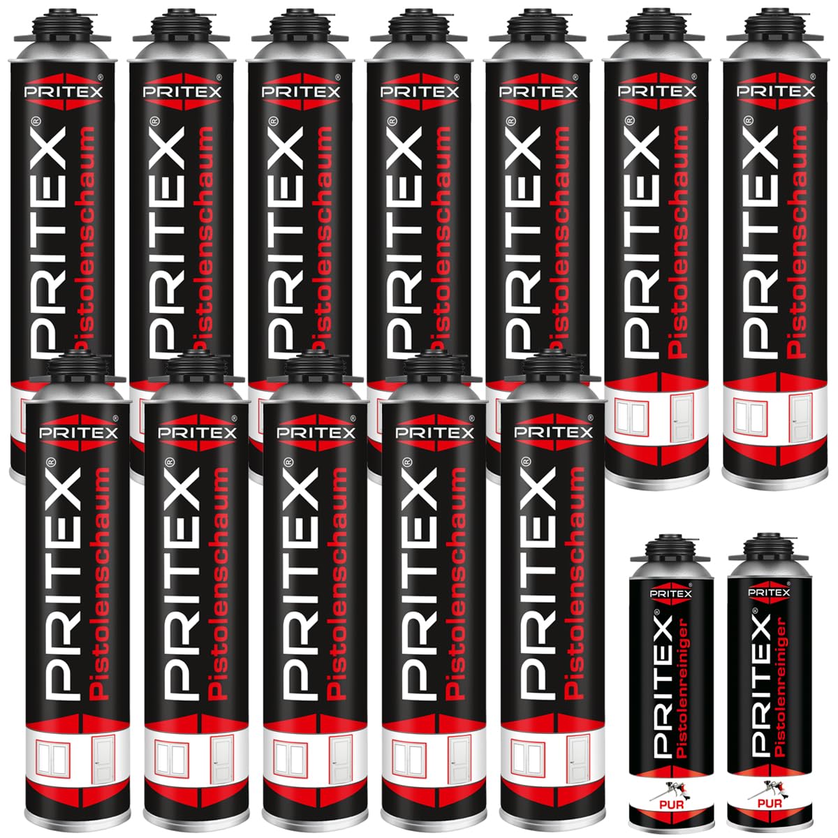 Bauschaum Set 12 x 750ml Pistolenschaum inkl. 2 Pistolenreiniger 500ml PU Schaum Montageschaum