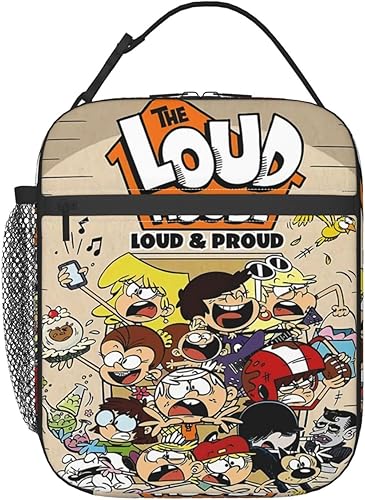 atgzfdr The Loud Anime House - Lonchera aislada de gran capacidad, a prueba de fugas, bolsa de almuerzo con cremallera, bolsillo de red externo,