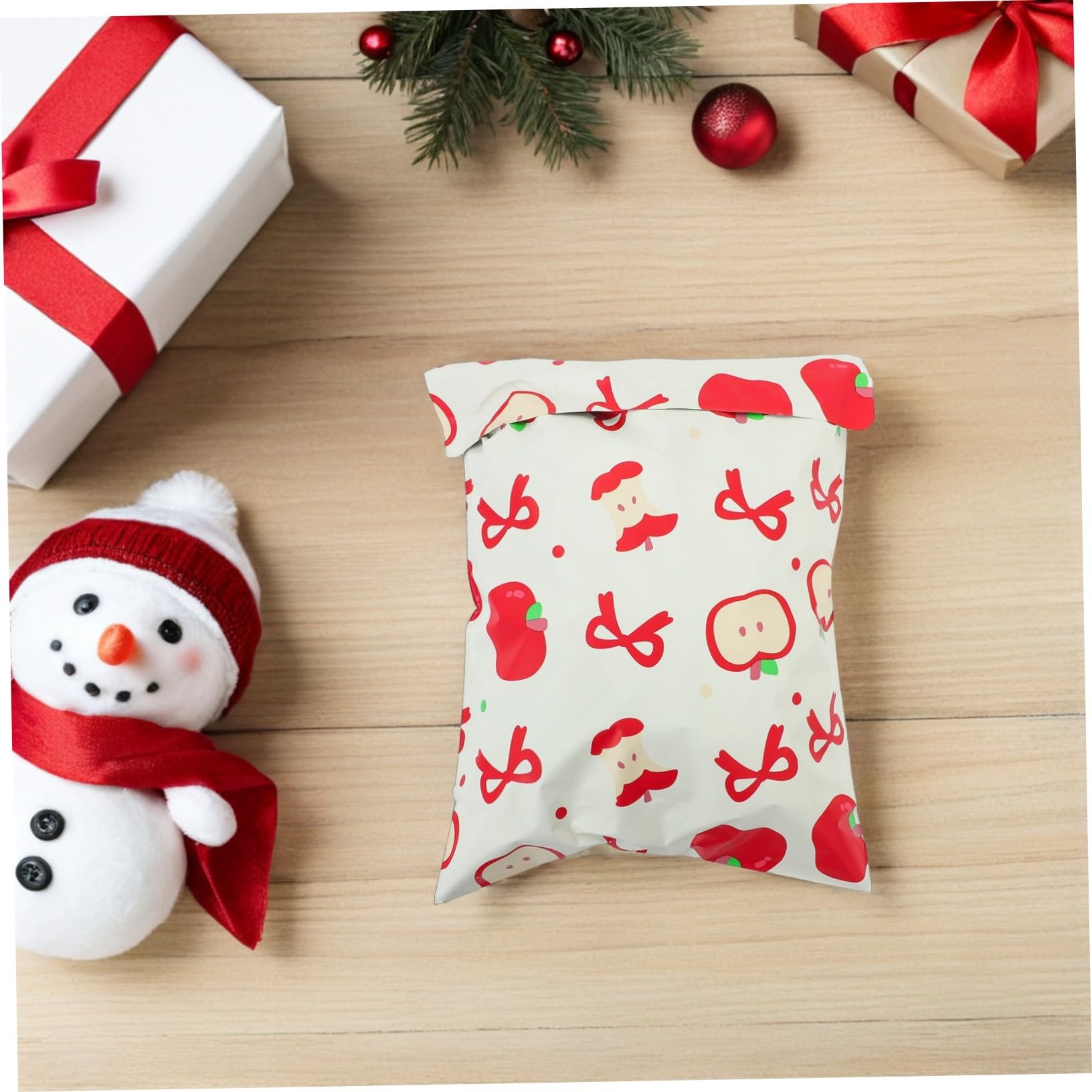 Gatuida 100pièces Sacs Cadeaux Opaques à Motif Pomme pour Emballage de Noël et Surprises Sacs Expédition Auto-adhésifs et Robustes
