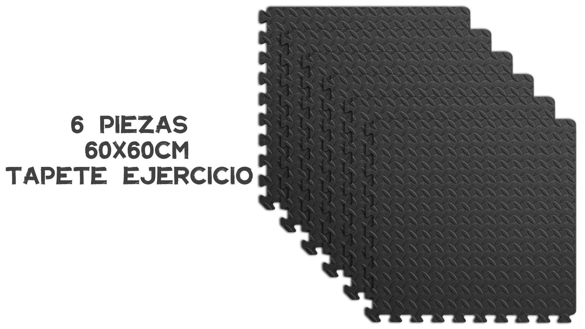 6 Tapetes De Gimnasio EVA Encajables - 30x30 Cm, Grosor 1.2 Cm, Textura Antideslizante, Color Negro